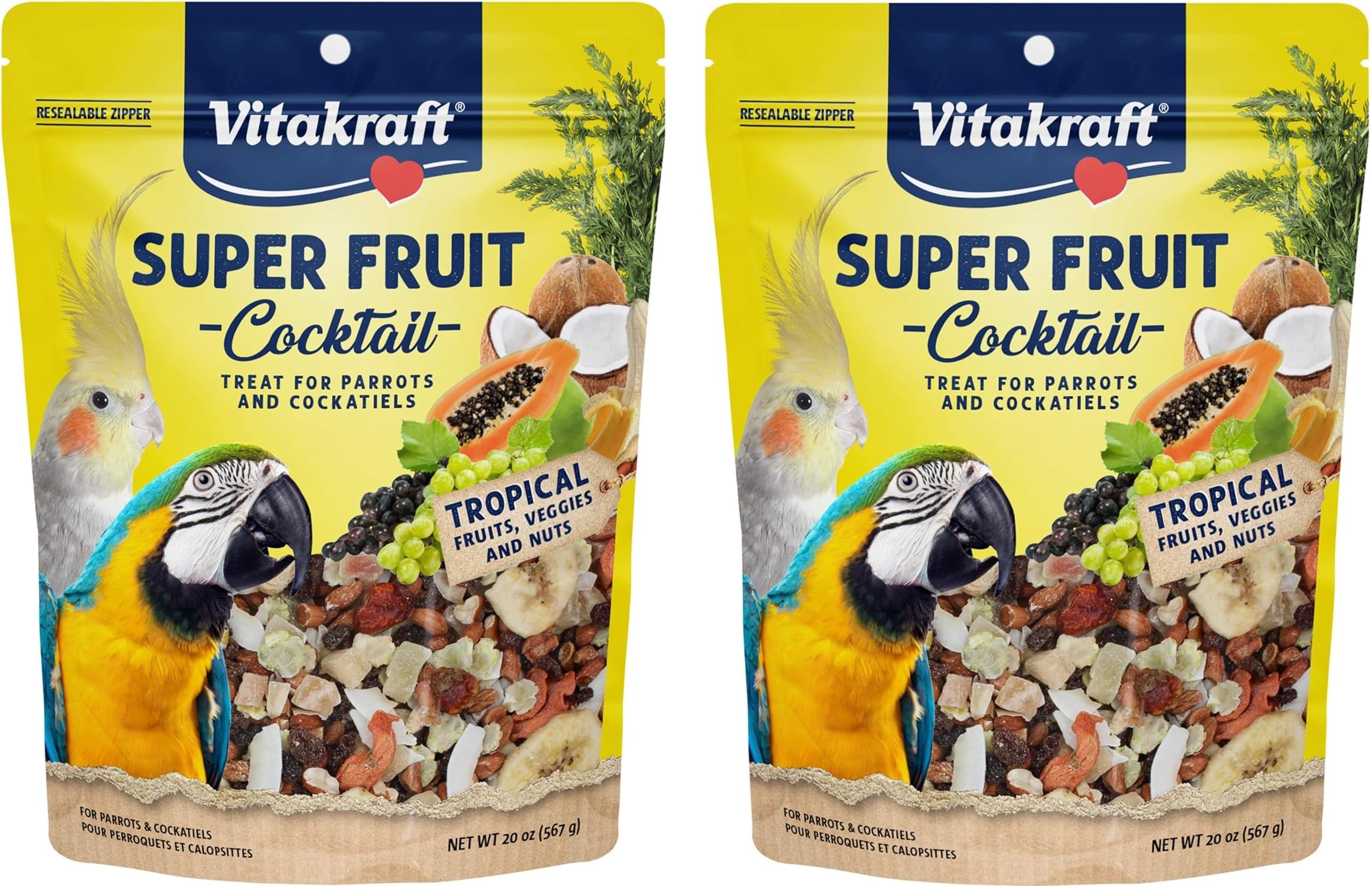 Vitakraft Fresh Super Fruit Cocktail - Tropical Parrot Fruit Blend - Parrot and Parakeet Treats Browns 1.25 Pound (Pack of 2)
