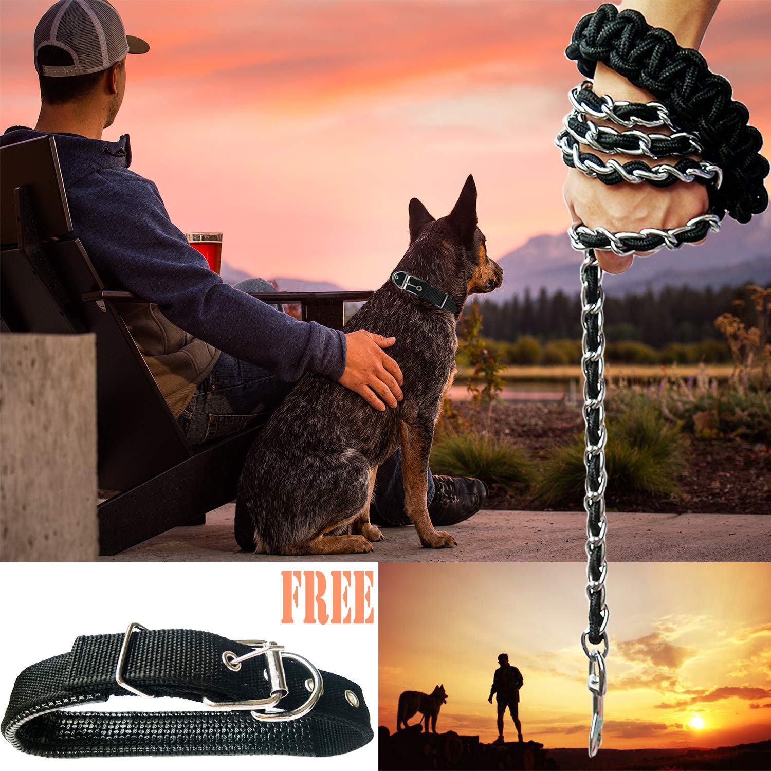 Dog Leash Metal Leashes With Pet Collar Training Walking Leads Heavy Duty Anti Bite Chain Rope With Pet Collar Hook For Medium A