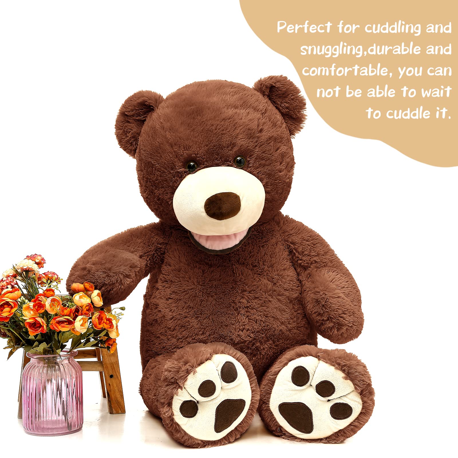 MorisMos Giant Teddy Bear Plush - Dark Brown 39" Stuffed Animal with Big Footprints for Boys and Children