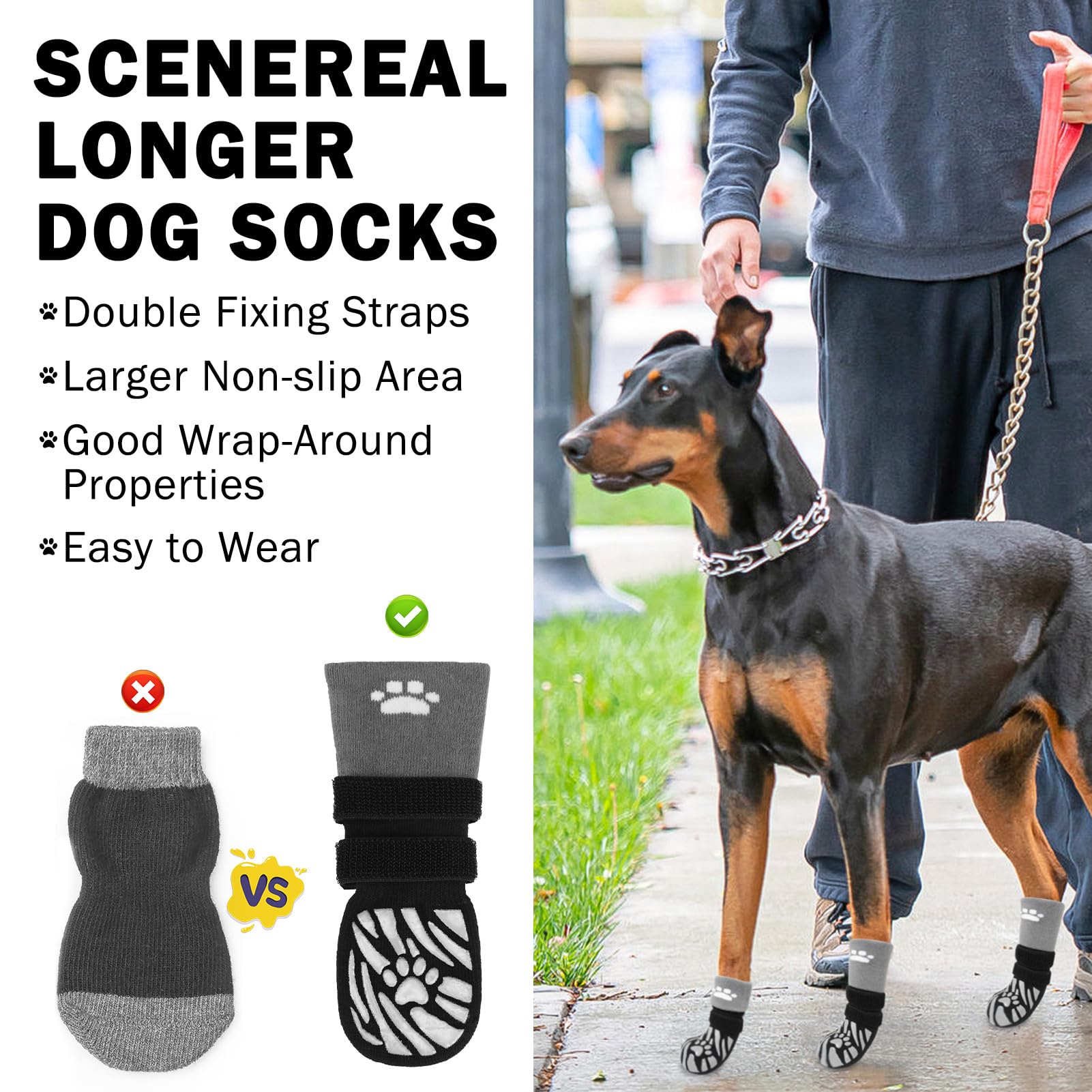 Scenereal Dog Socks To Prevent Licking Paws, Paw Protectors For Small Dogs, Black Xs