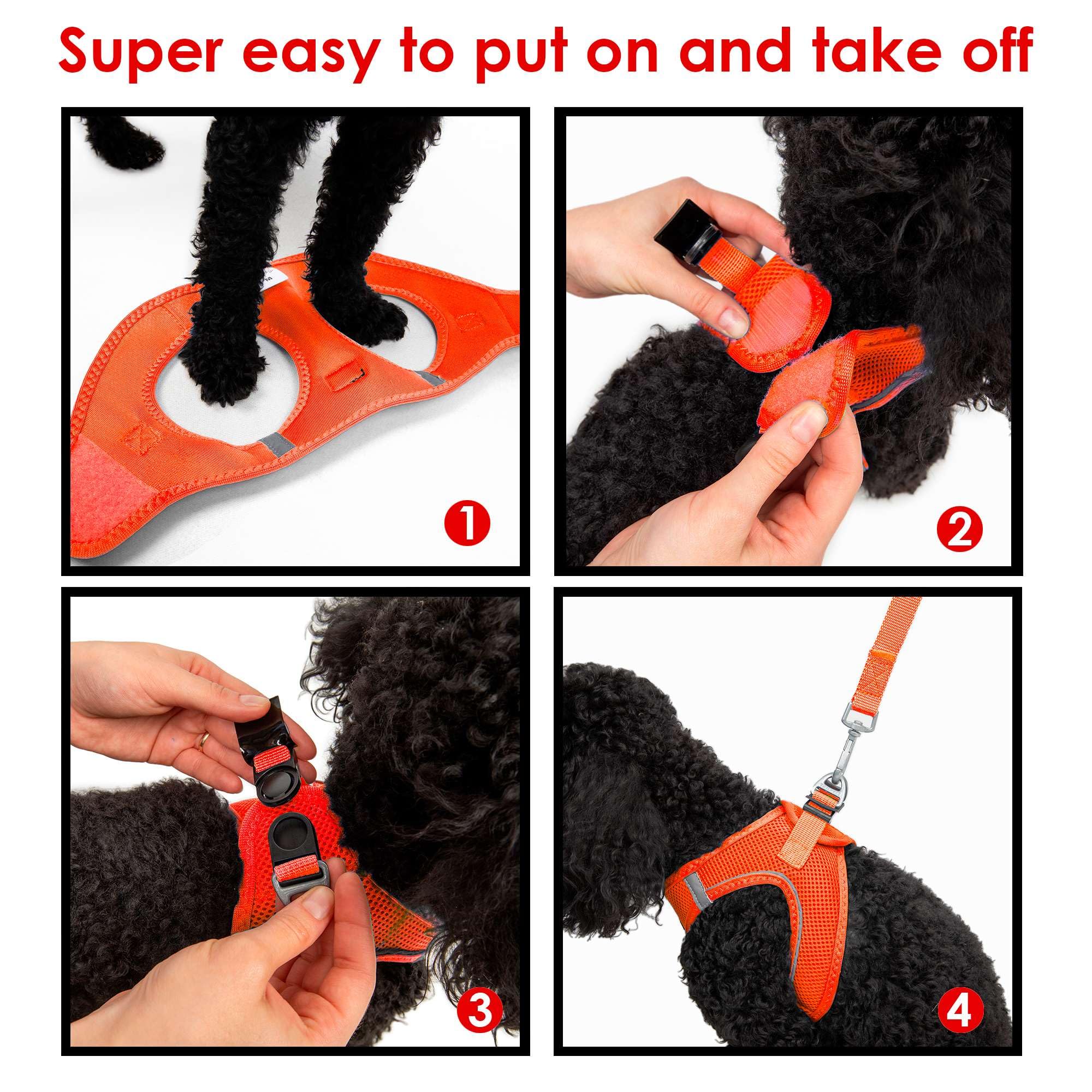 Tailpetz XSmall Dog Harness Orange, Adjustable Step in No Pull Harness for Small Dogs, Reflective Puppy Harness for Puppy Traini