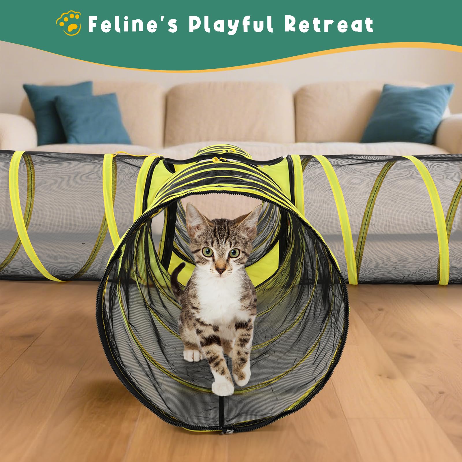 4-Way Cat Tunnel With Central Cube - Portable Mesh Playhouse For Indoor & Outdoor Use - Tent For Cats, Rabbits, And Small Pets