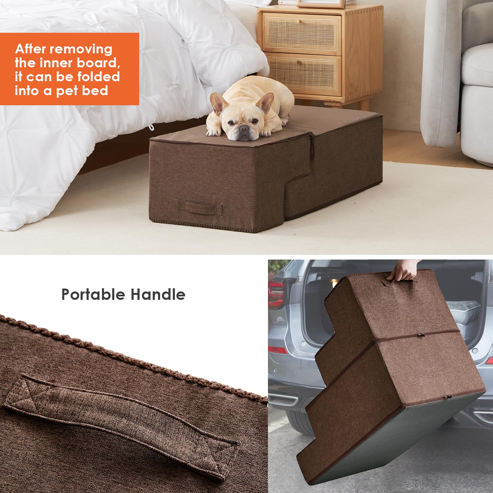 Eheyciga Dog Stairs For Bed 20”H, 4-Step Extra Wide Dog Steps For High Bed, Pet Steps For Small Dogs And Cats, Non-Slip Balanced Dog Indoor Ramp, Brown