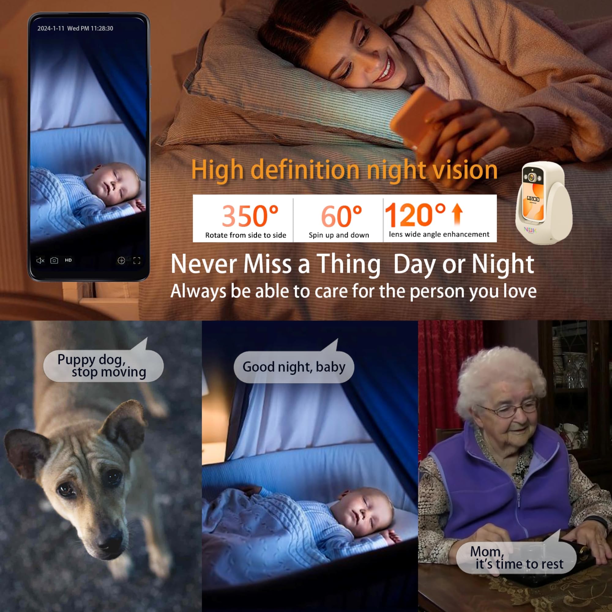NBKsmart 2 Way Camera, 2.8Screen Pan/Tilt WiFi AI Motion Detection Indoor for Pet/Puppy/Cat/Dog with Phone App Control, Home C