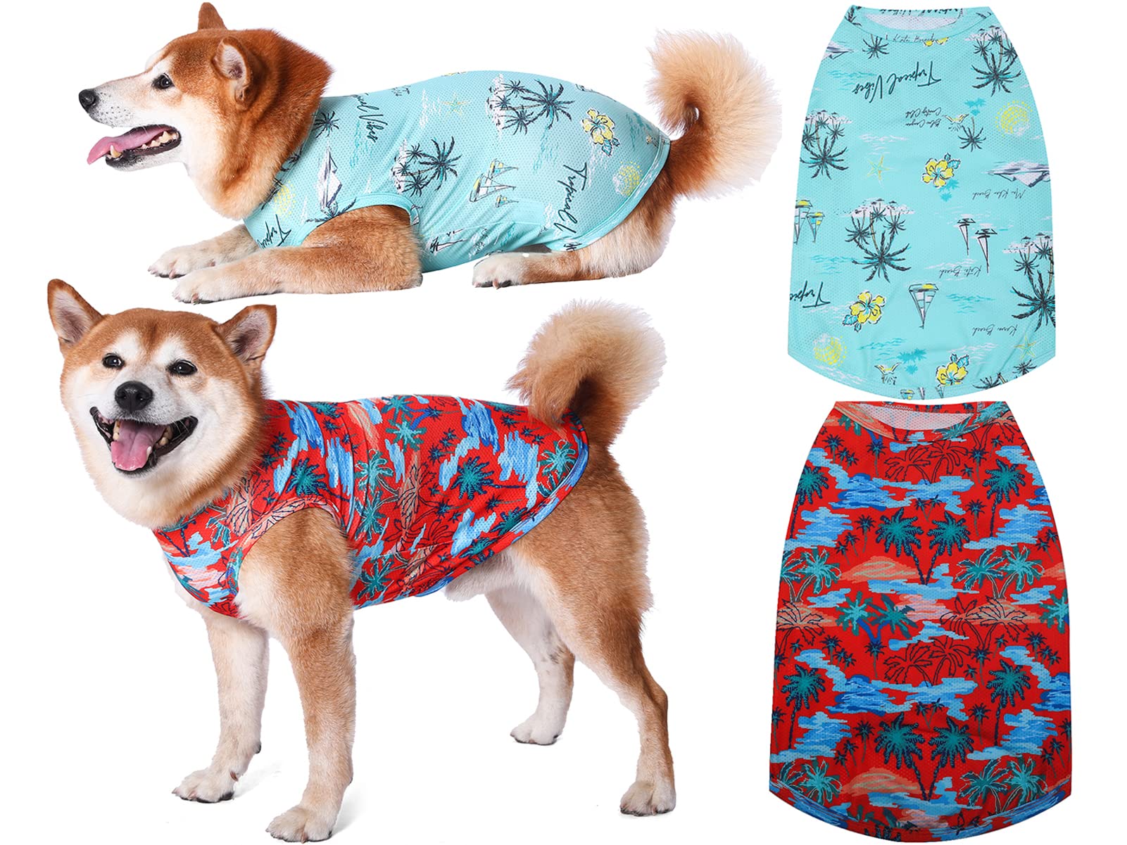 Y-Blue Dog Summer Cooling Shirts,Sun Protection Quick Dry Mesh Breathable Large Uv Protection Tee-Shirt,Red+Blue L