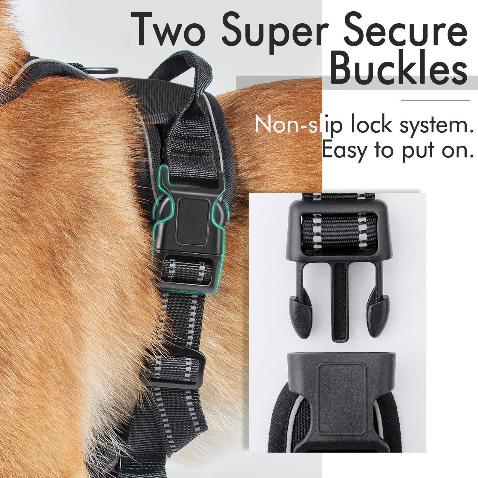 Rabbitgoo Dog Harness, No-Pull Pet Harness With 2 Leash Clips, Adjustable Soft Padded Dog Vest, Reflective No-Choke Pet Oxford Vest With Easy Control Handle For Small Dogs, Black, S