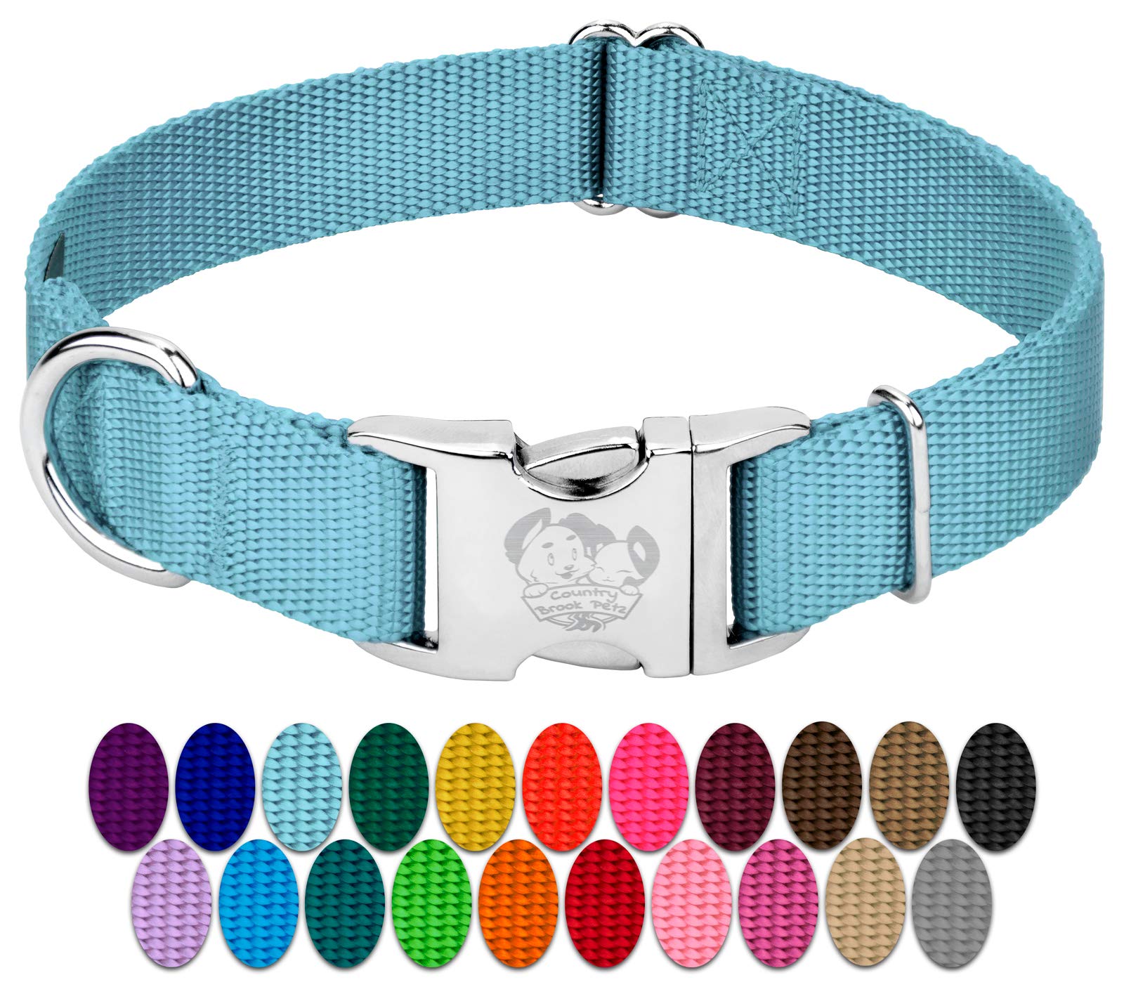 Country Brook Design - Vibrant 30+ Color Selection - Premium Nylon Dog Collar With Metal Buckle (Medium, 3/4 Inch, Ocean Blue)