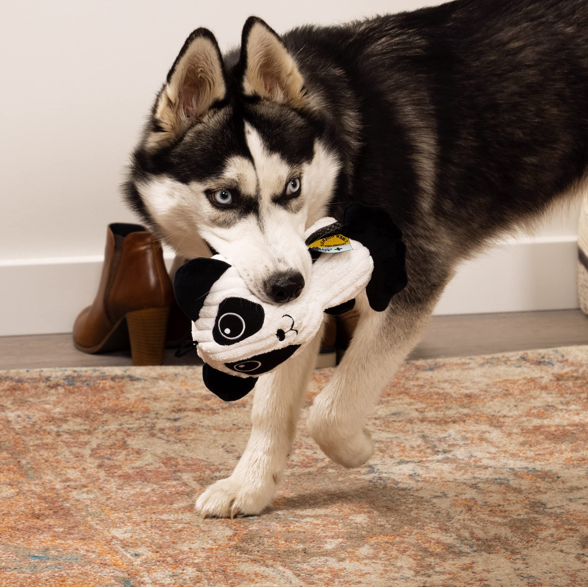 Trustypup Strong 'N Silent Big Head Panda Silent Squeak Plush Dog Toy, Chew Guard Technology - Black/White, Medium