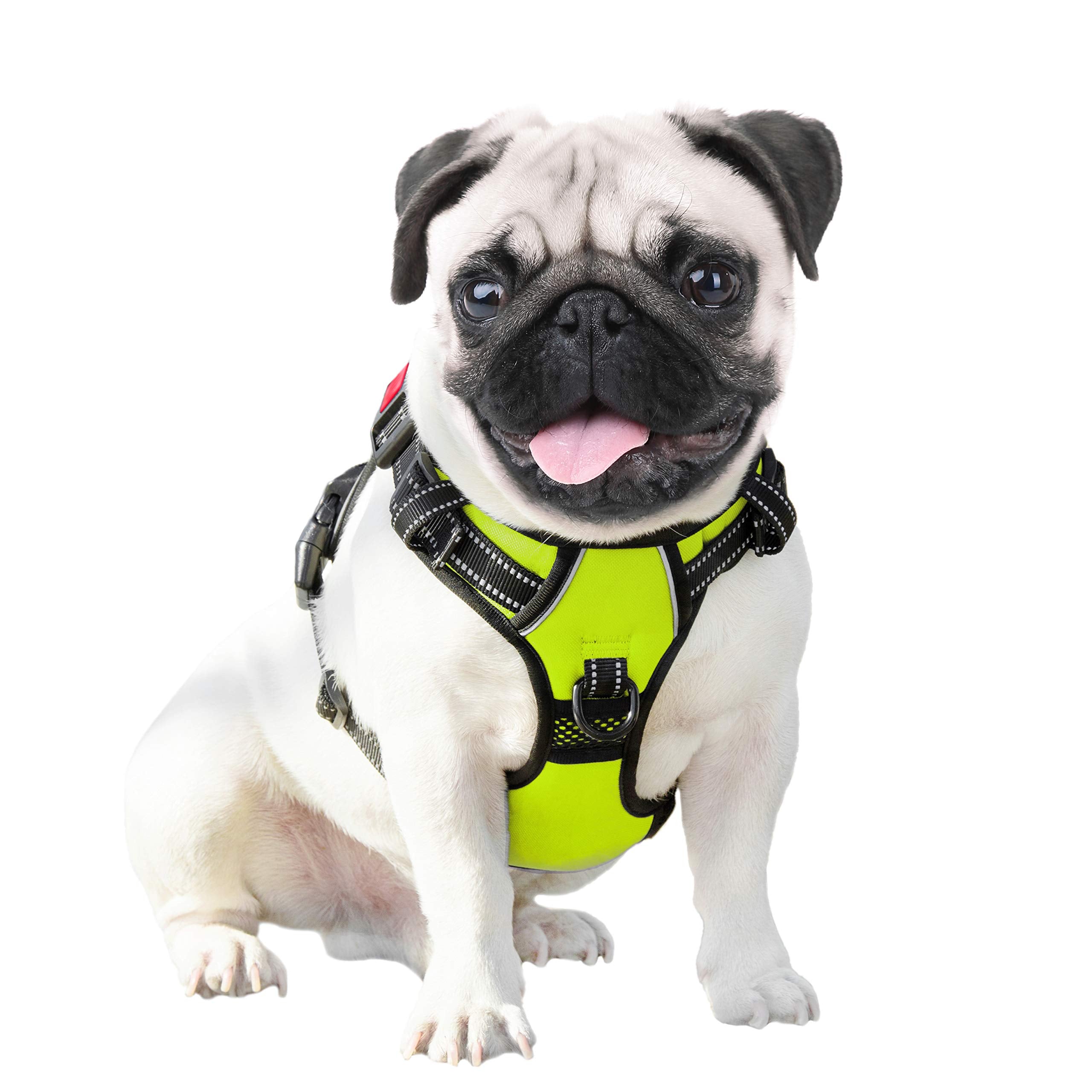 Phoepet No Pull Dog Harness Medium Reflective Front Clip Vest With Handle,Adjustable 2 Metal Rings 3 Buckles,[Easy To Put On & Take Off](M, Green)