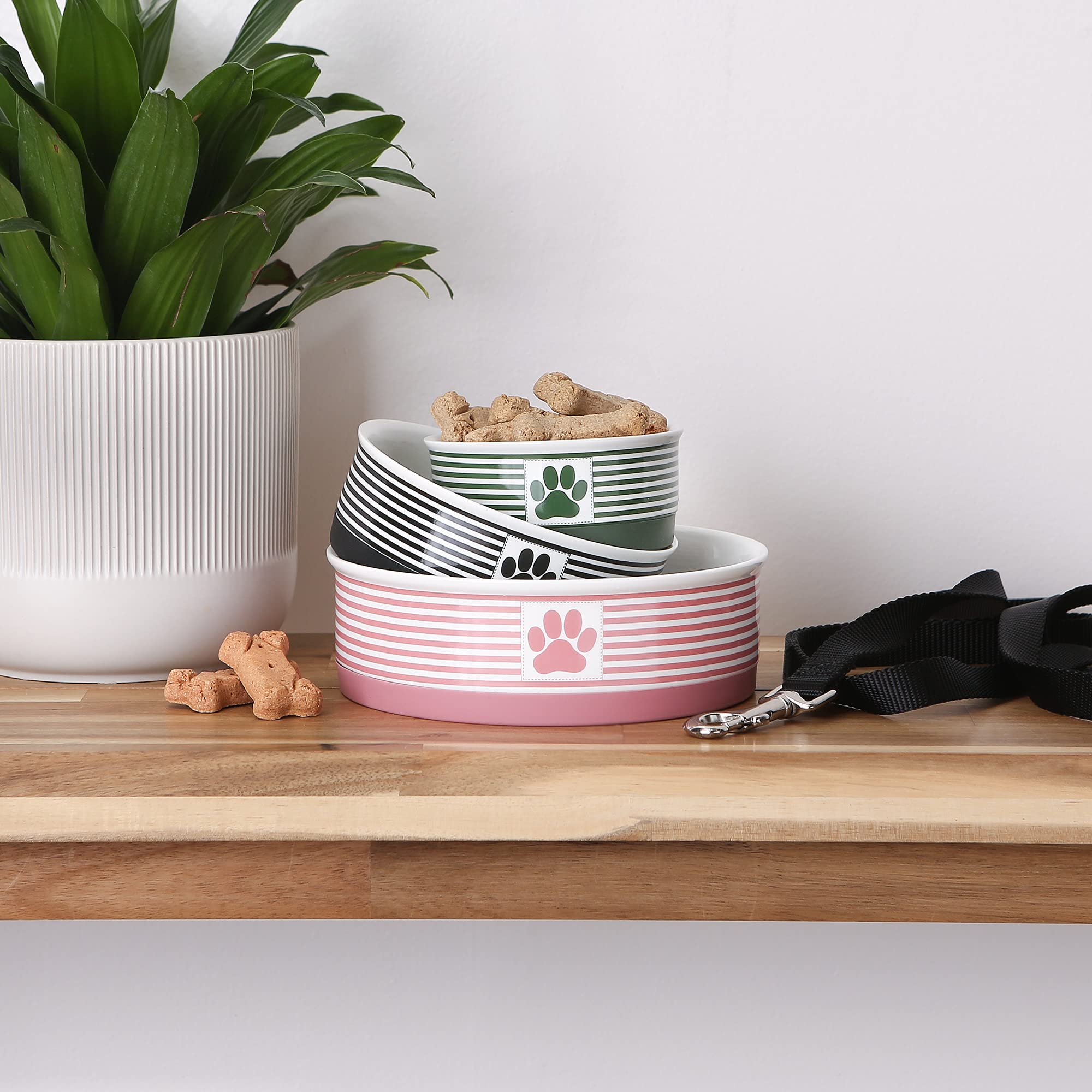 Bone Dry Paw & Patch Ceramic Pet Collection, Large Set, 7.5x2.4, Hunter Green, 2 Piece,5742