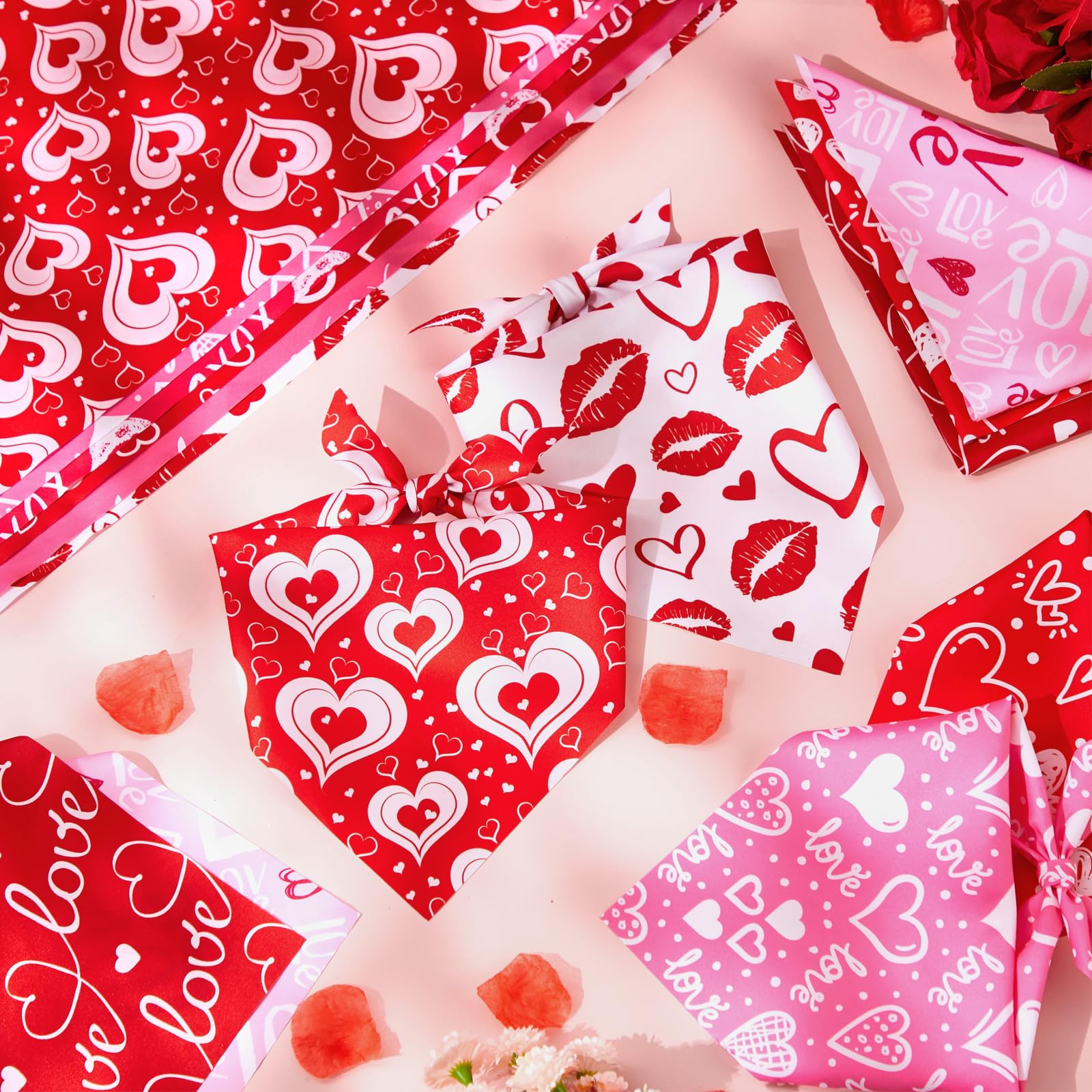 Weewooday 50 Pcs Valentine'S Day Dog Bandanas Bulk For Dogs Red And Pink Soft Bibs Adjustable Triangle Bandana For Small Medium