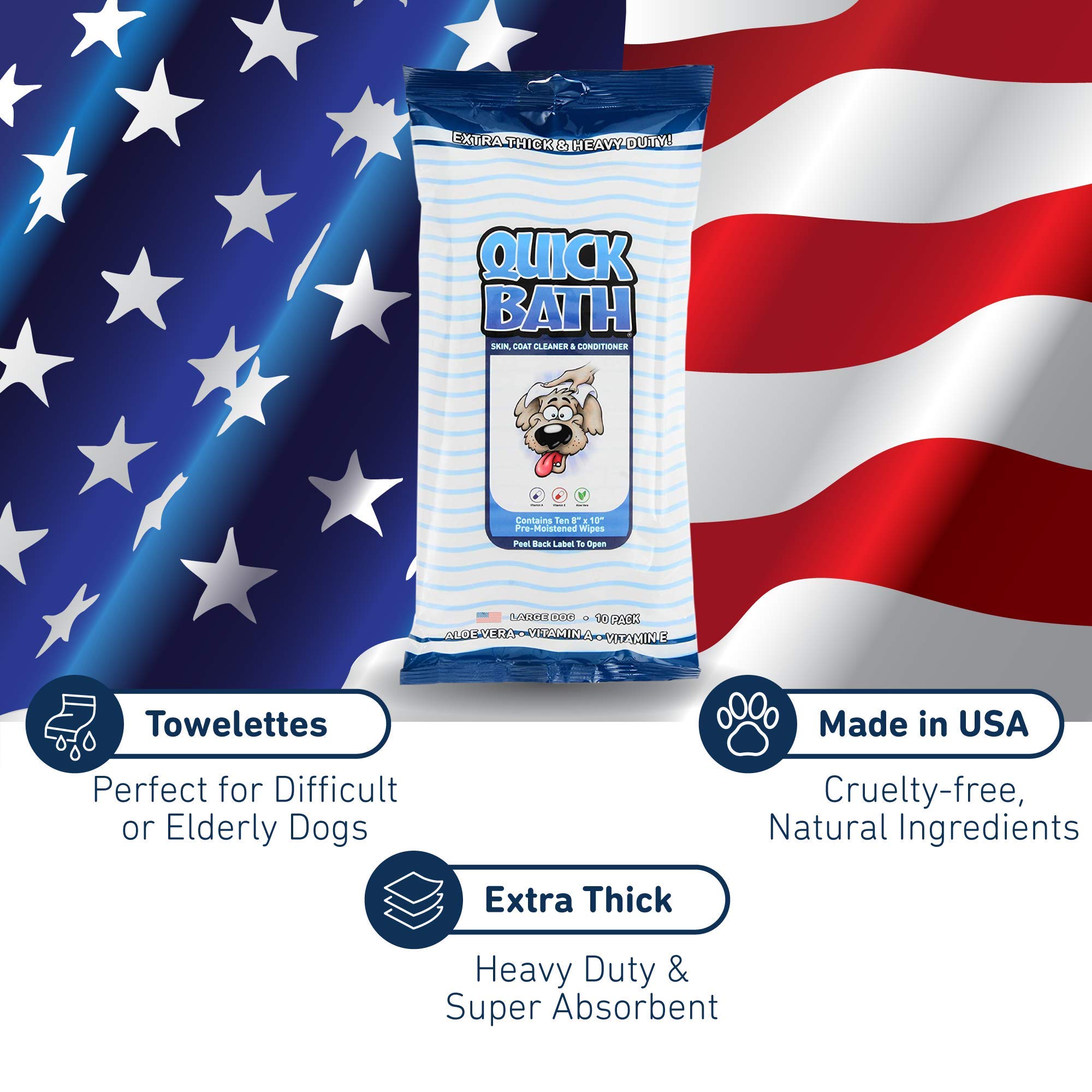 International Veterinary Sciences Ivs Quick Bath Dog Towelettes, Removes Odor, Extra Thick And Heavy Duty For Large Dogs, Made In The Usa, 10 Count Pack