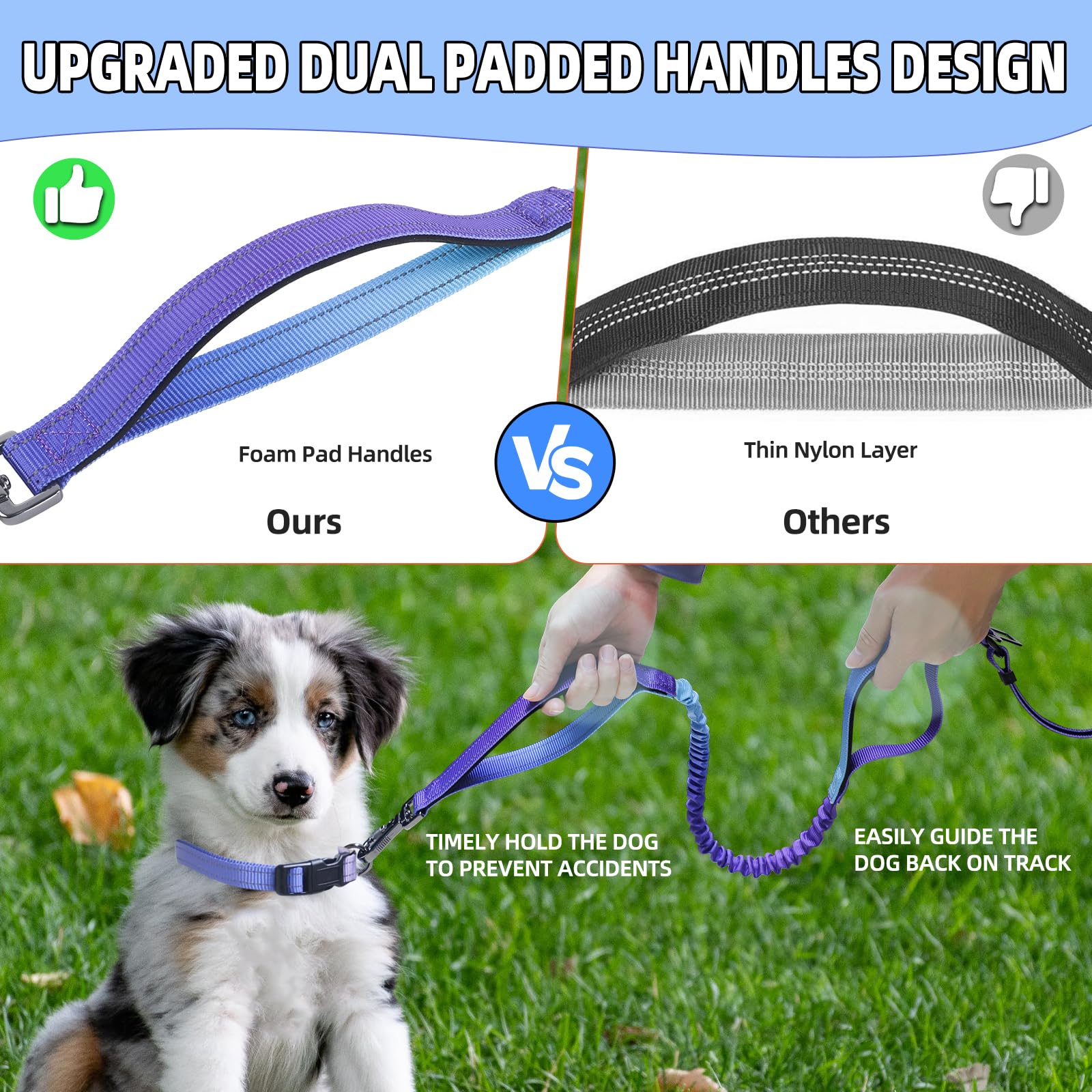 Roses&Poetry Hands Free Dog Leash With Zipper Pouch, 6-9Ft Bungee Waist Leash For Medium Large Dogs Walking, Running Lead With D
