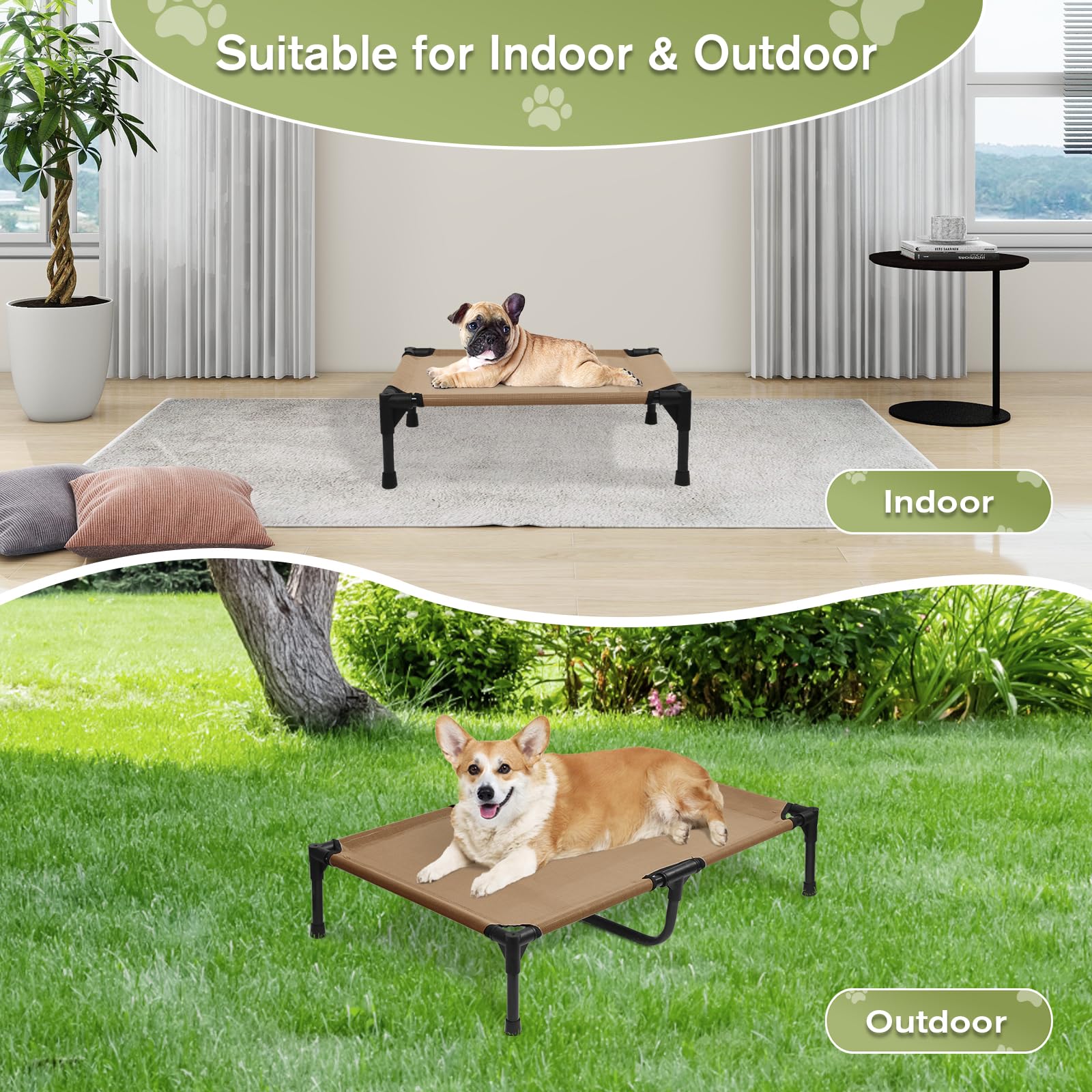 Elevated Dog Bed For Medium Dogs, Outdoor Cooling Raised Dog Beds Washable Pet Cot With Removable Mesh, Lifted Pets Hammock With