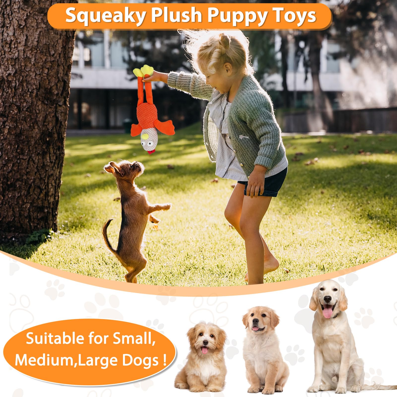 Squeaky Large Dog Toys With Crinkle Paper, Interactive Puppy Toys, Tough Dog Pull Toy, Tug Of War Dog Chew Toys For Small, Mediu