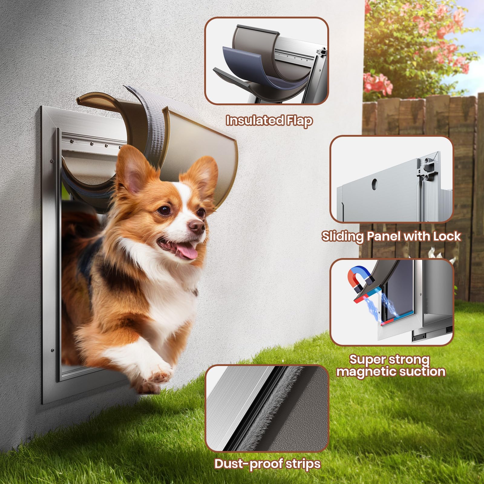 3 Flap Doggy Door, All Aluminum Alloy Dog Door For Wall, Medium Doggie Door Heavy Duty Pet Door, Easy To Install, Energy Efficie