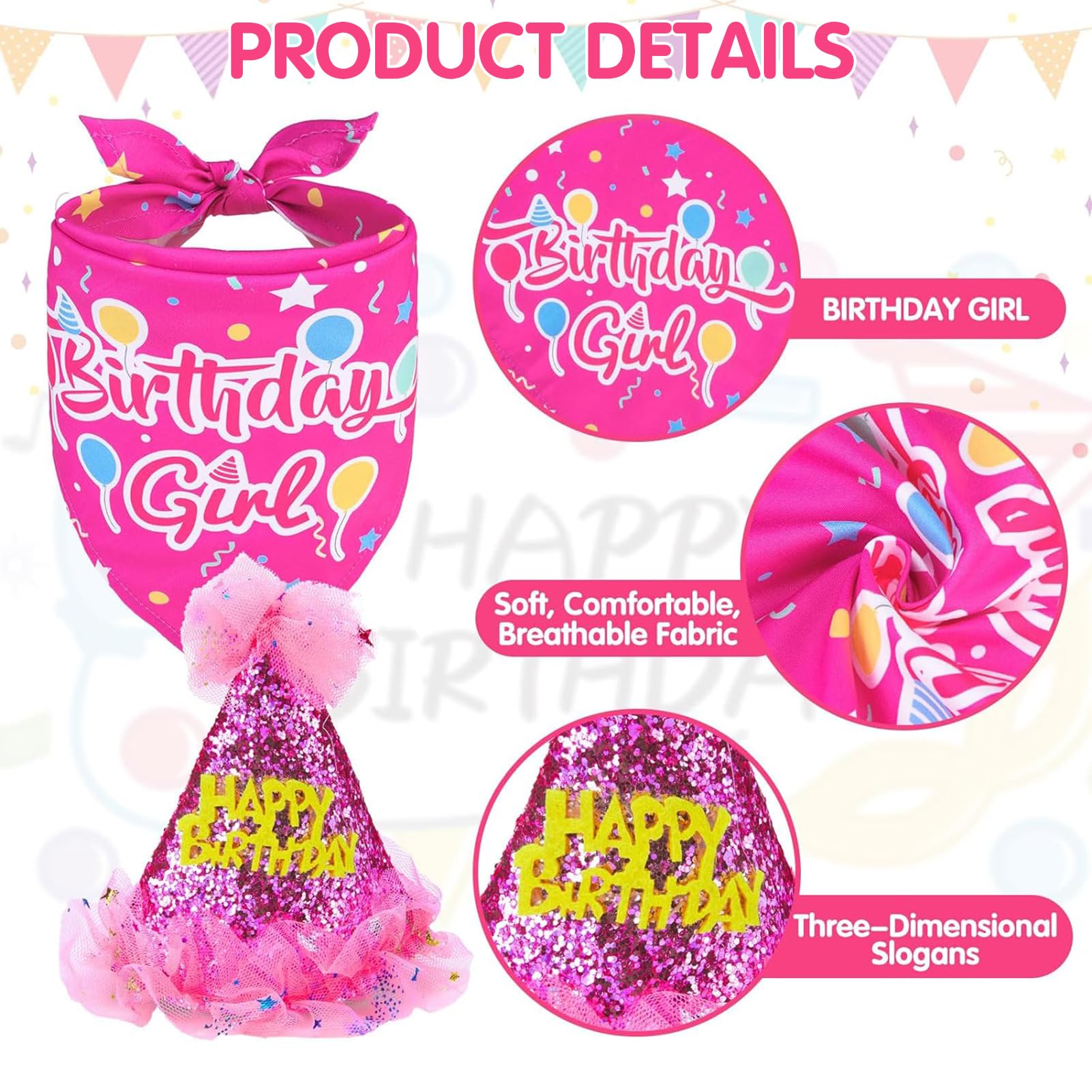 Scenereal Dog Birthday Bandana With Hat And Dress Girl Set, Puppy Birthday Party Supplies, Cute Pink Tutu Skirt Outfit For Small Medium Large Dogs