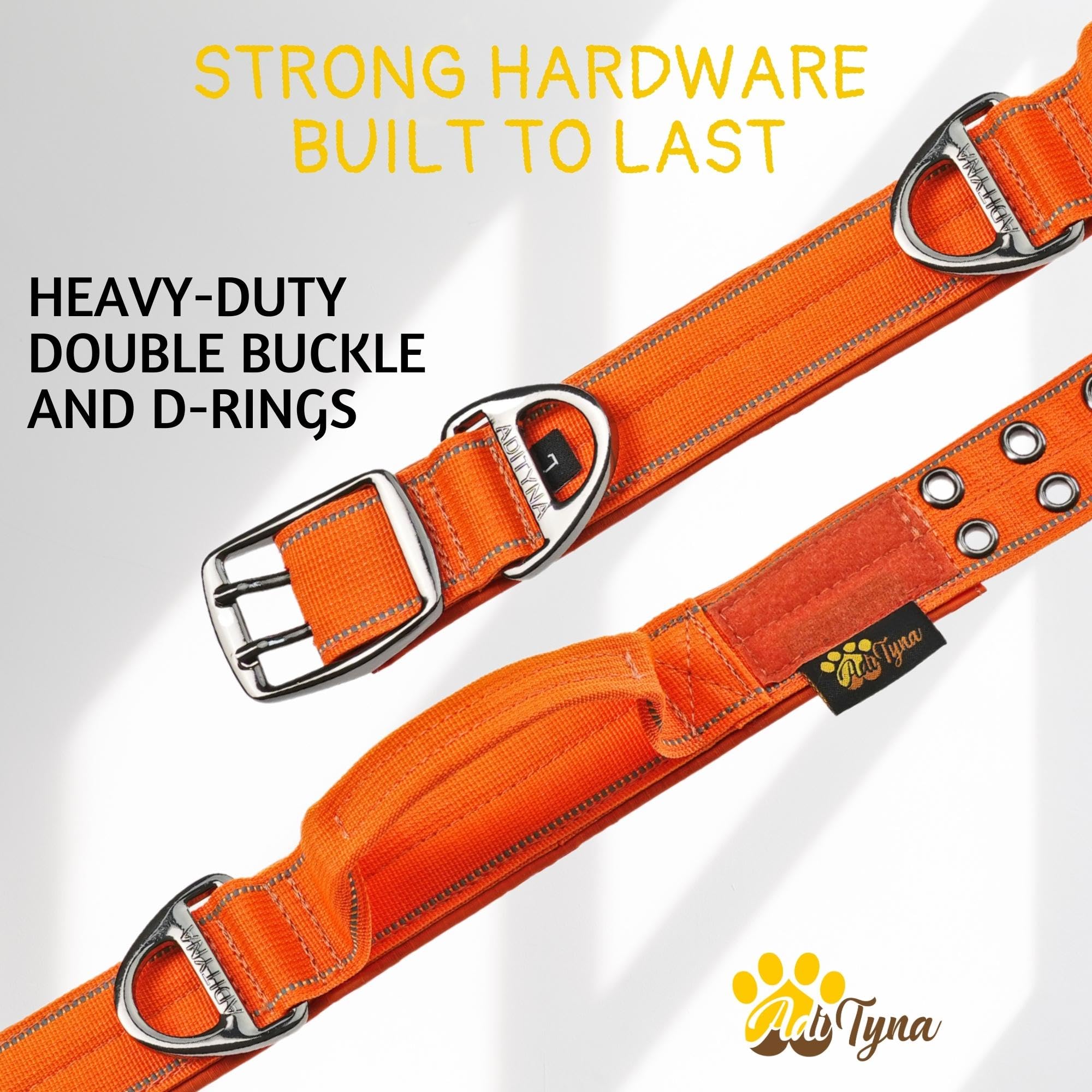 ADITYNA Heavy Duty Dog Collar - Extra-Large, Reflective Orange, Soft Neoprene Padded, Model TC2