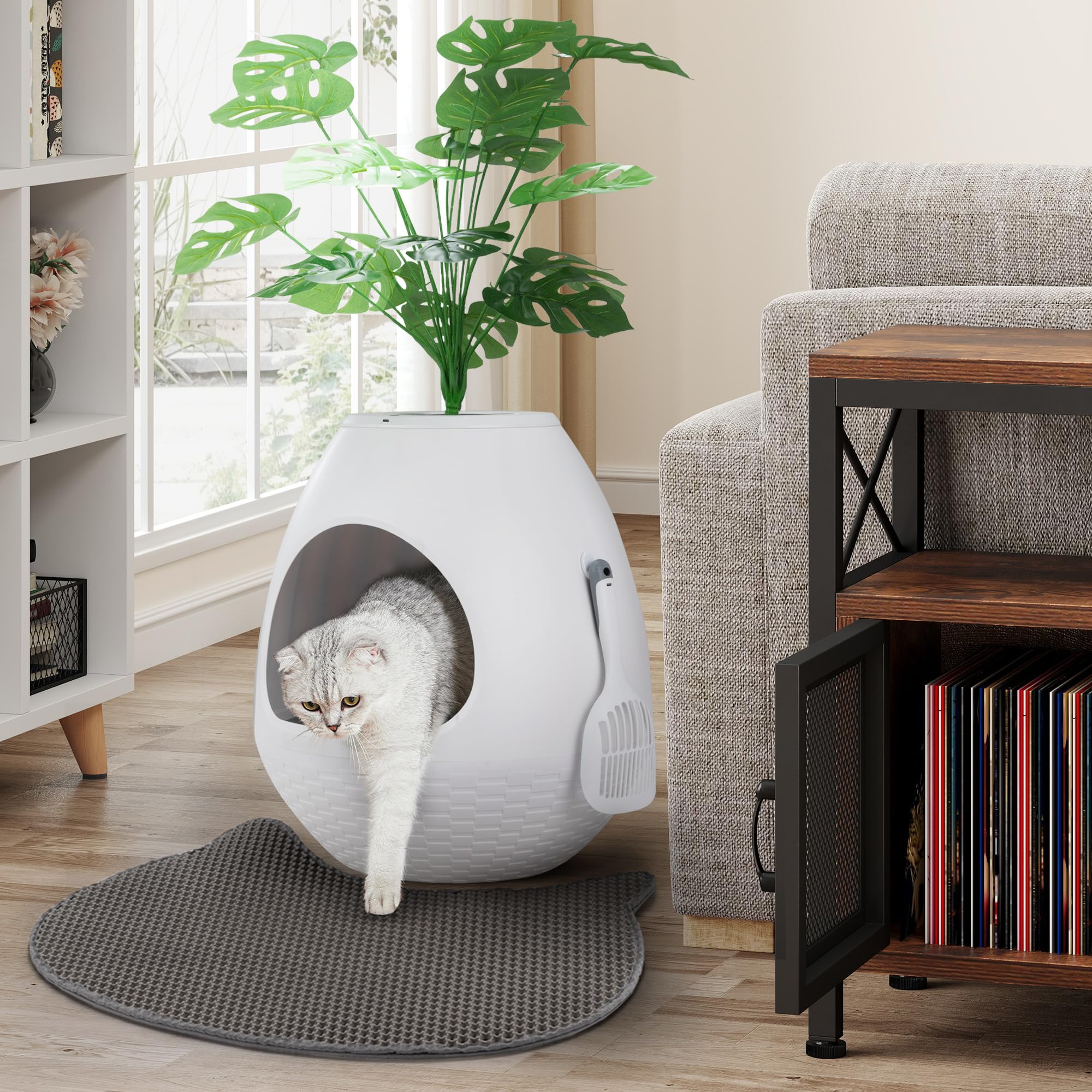 Eggloa6 Litter Box Plant Cat Litter Box Enclosure Extra Large Hidden Litter Box With 5Pcs Litter Box Liners, Cat Litter Mat, Sma