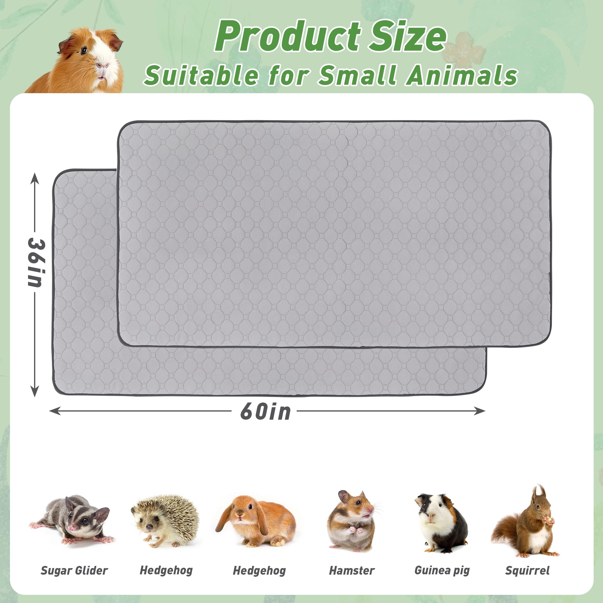Guinea Pig Cage Liners, 2 Pack 36' X 60' Washable Guinea Pig Pee Pads, Non Slip Reusable Super Absorbent Guinea Pig Training M