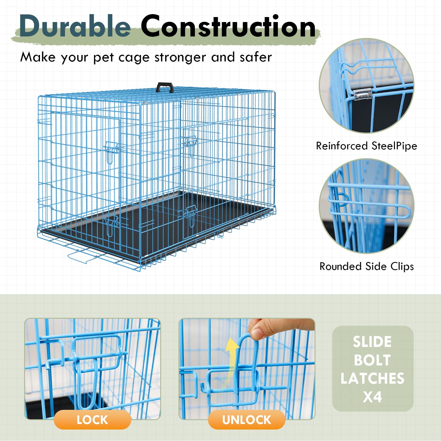 Paylesshere Large Dog Crate Kennel For Medium Large Dogs 36 Inches Metal Dog Cage Double-Door Folding Travel Indoor Outdoor Pupp