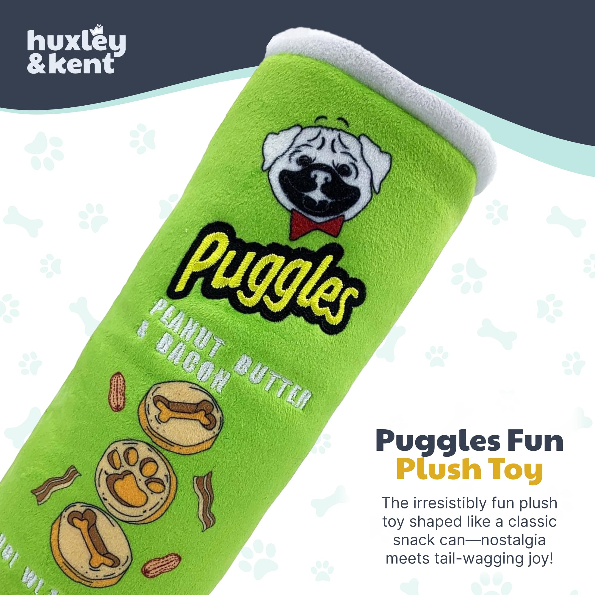 Huxley & Kent For Dogs - Puggles Can (Small) - Power Plush Funny Dog Toy With Squeaker - Fun, Durable, And Safe - H&K