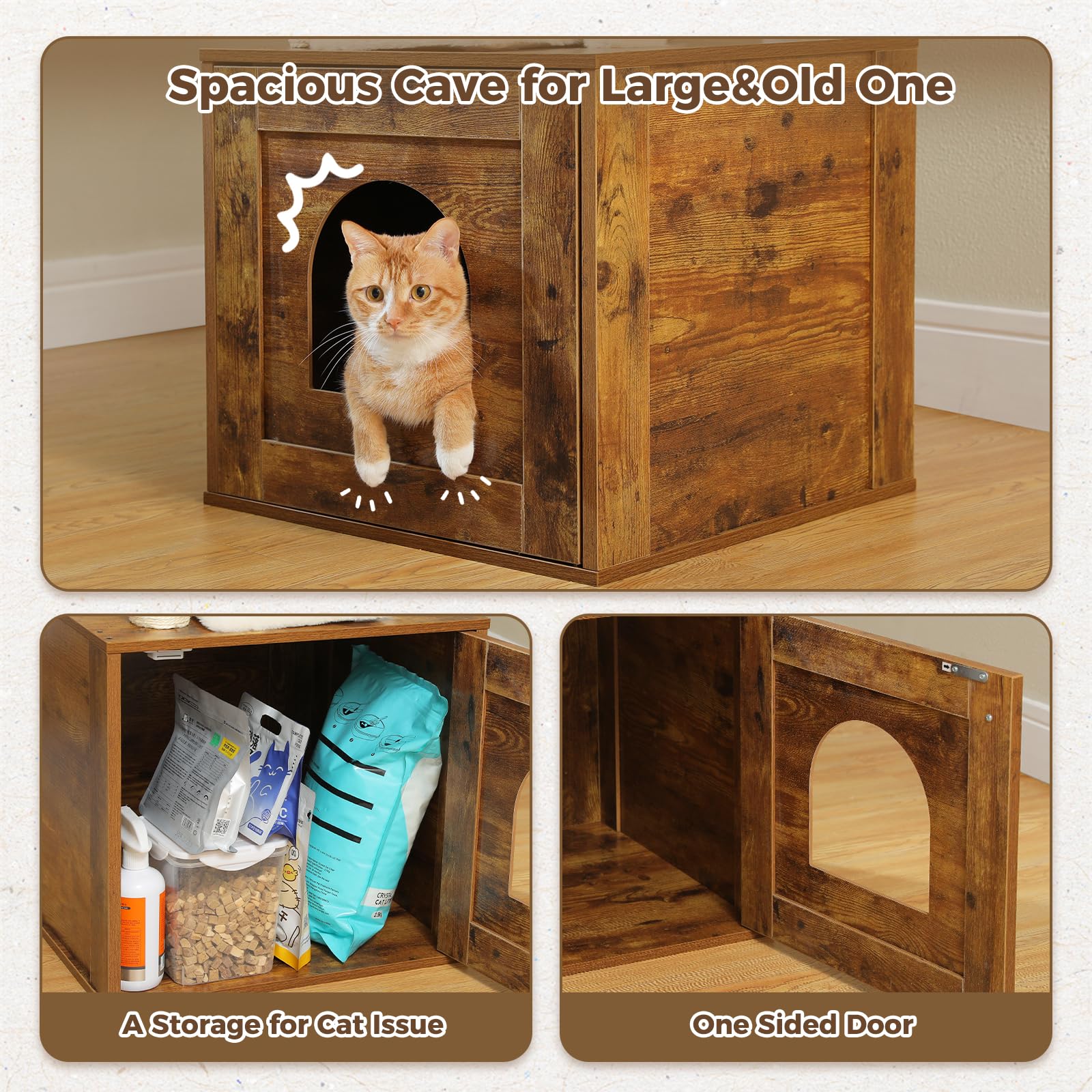 Miomum Tall Cat Tree With Litter Box Enclosure 57.5' Wooden Cat Tower For Large Cats With Cat Hammock House Bed (Wood Walnut)
