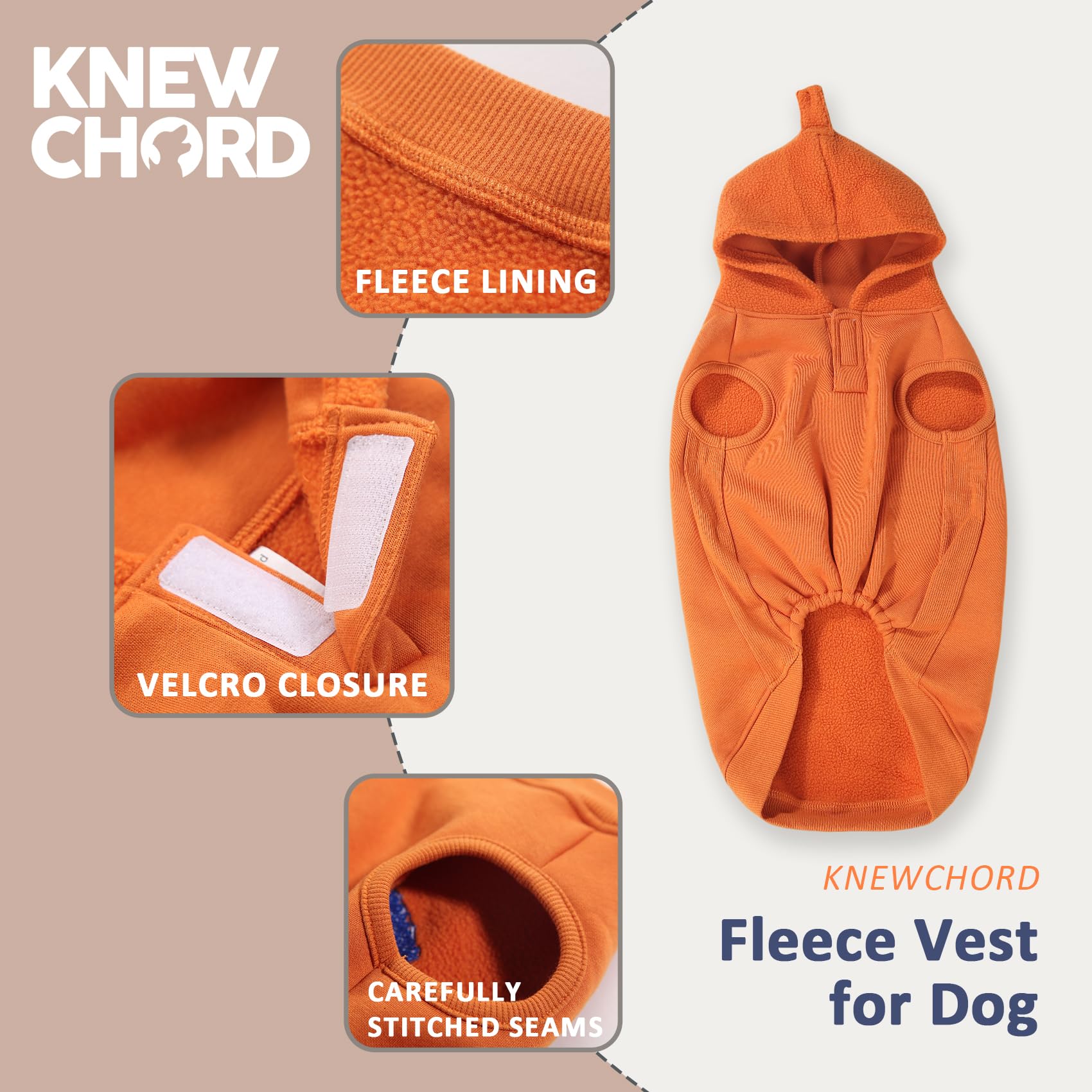 Winter Dog Coat, Plush Vest Hoodie Jacket - Warm Clothes For Dogs (Orange, Xlarge)