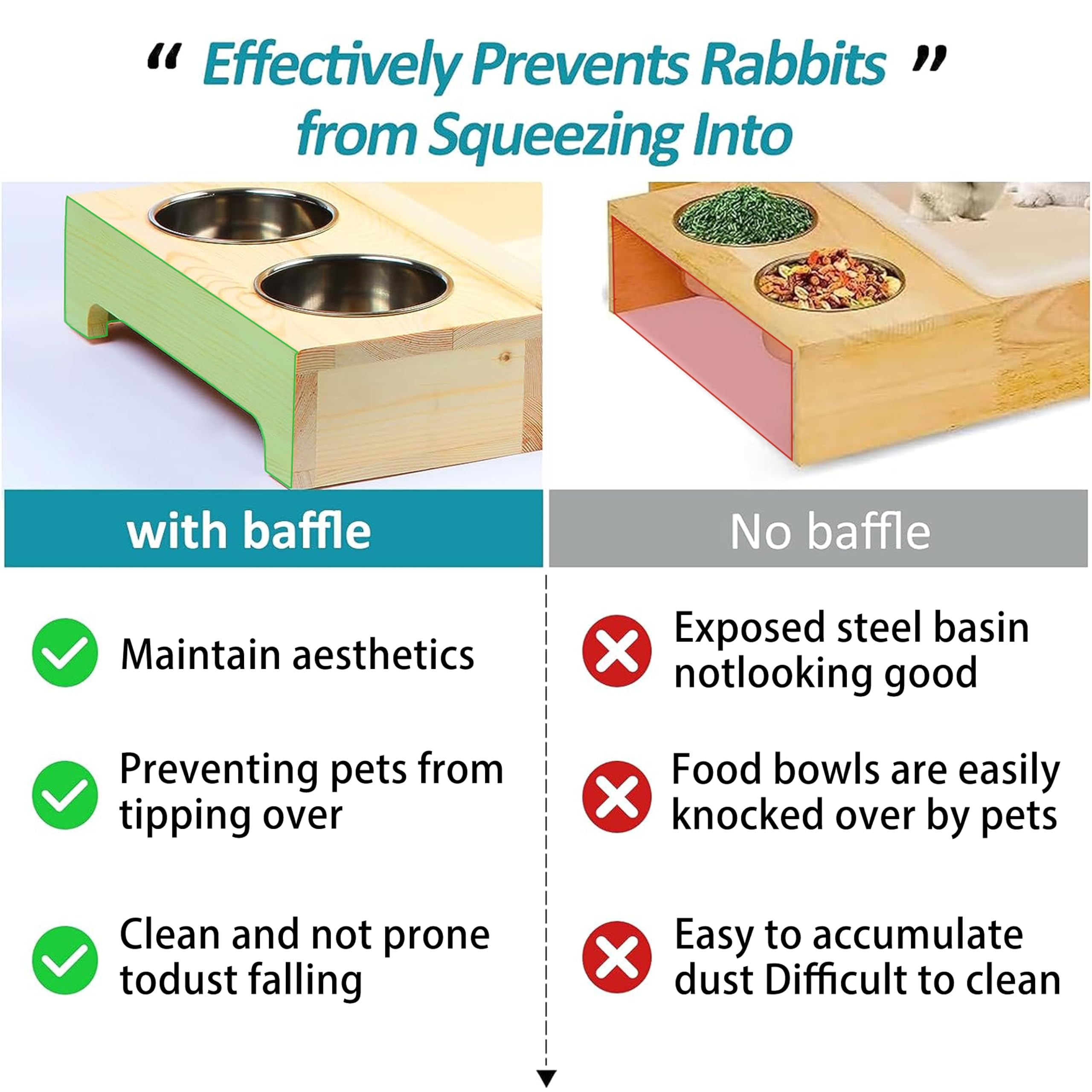 MOBYKE 3 in 1 Rabbit Hay Feeder with Litter Box, Wood, Mess Proof, for Guinea Pig, Chinchillas, Hamster, Dwarf Rabbit