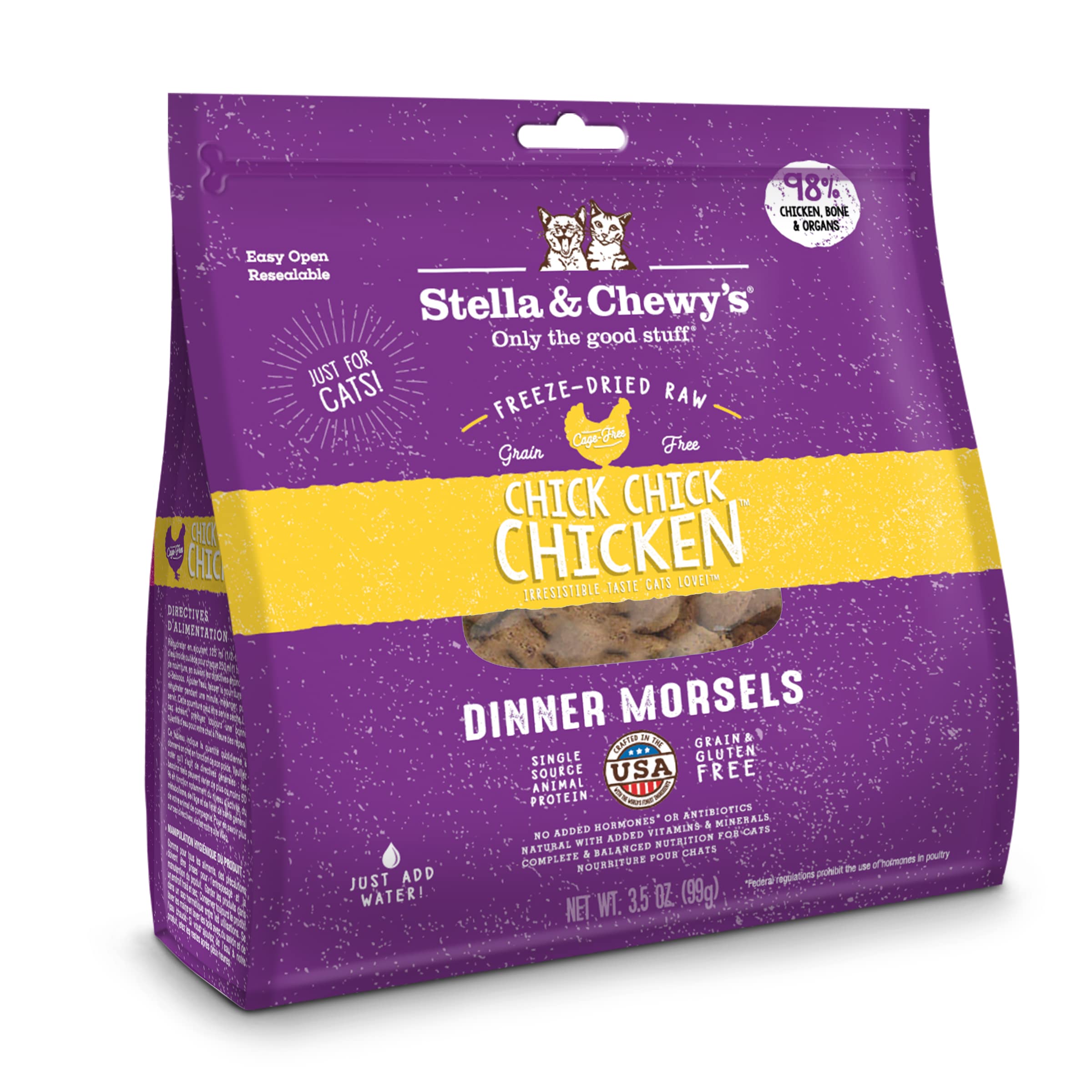 Stella & Chewys Freeze-Dried Raw Cat Dinner Morsels - Grain Free, Protein Rich Cat & Kitten Food - Chick Chick Chicken Recipe -
