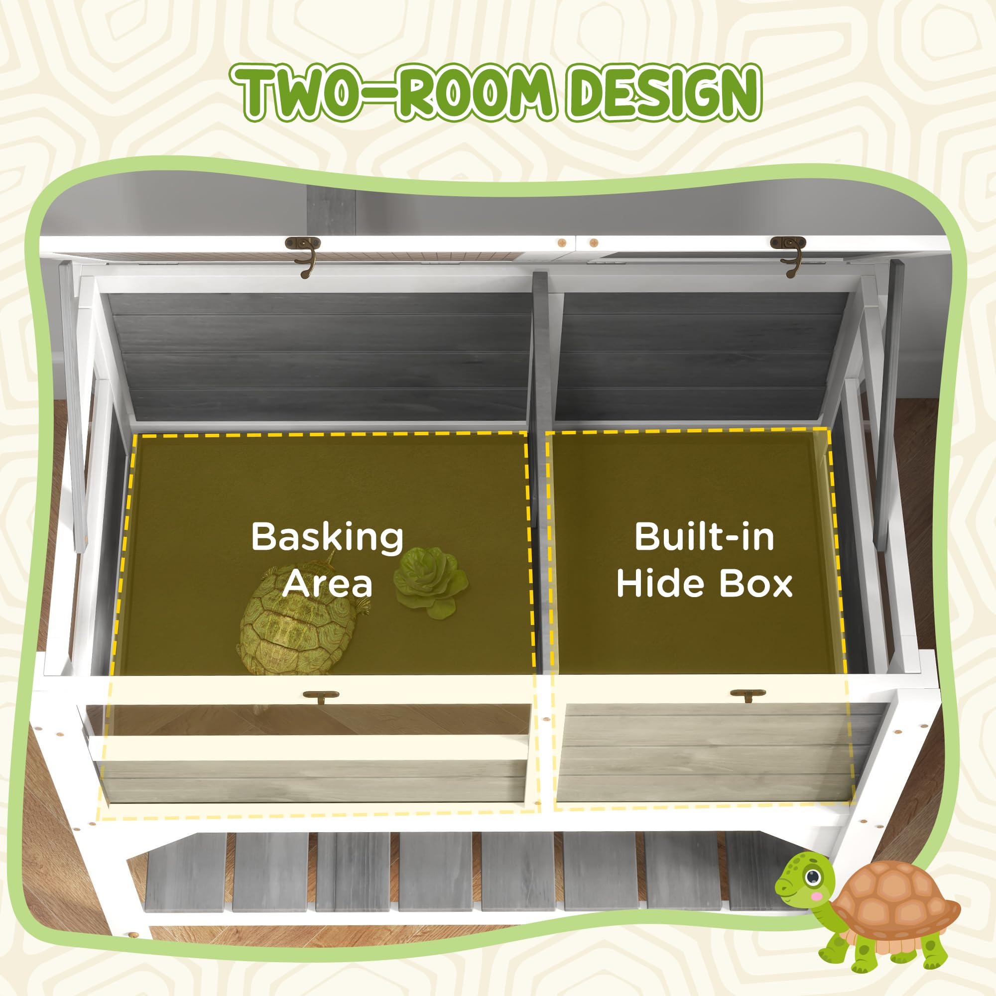 PawHut Tortoise Habitat with Shelf Storage, Tortoise Enclosure with Weather Protection, Reptile Enclosure with Tray, Light Suppo