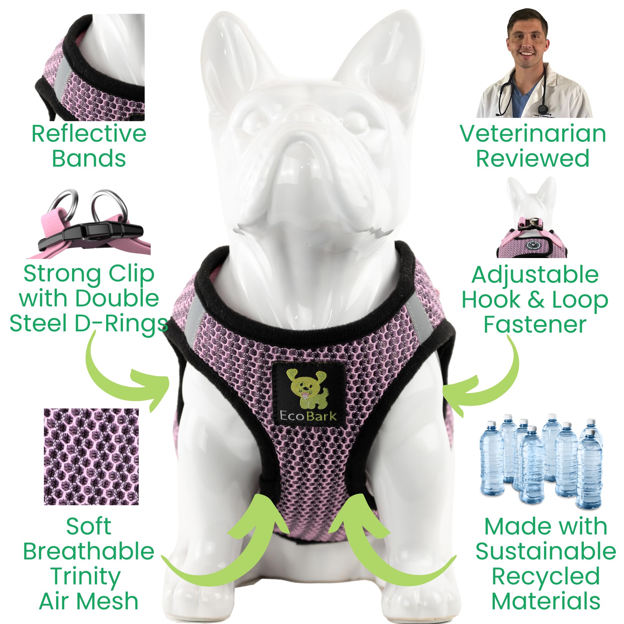 Ecobark Step In Dog Harness - Teacup Dog Harness For Xxxs, Xxs, Xs, And Small Dogs - Soft Mesh Mini Body Halter For Toy Breeds And Puppies - Dog Harness Vest Under 5 Pounds Lbs (Xxxs, Lilac Pink)