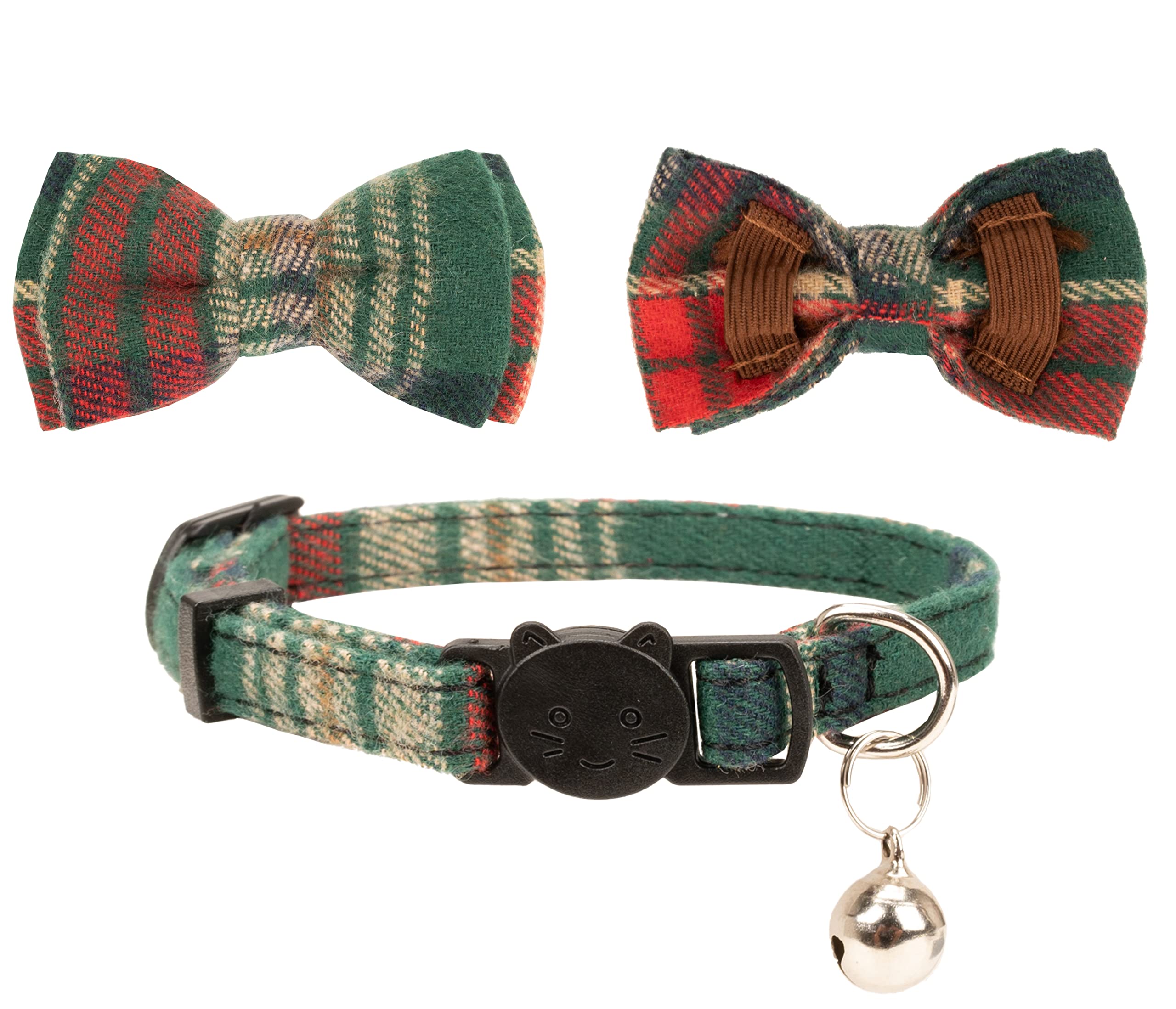 Gyapet Collar For Cats Pets Breakaway With Bell Bowtie Floral Bow Detachable Adjustable Safety Puppy 2Pcs Christmas-A