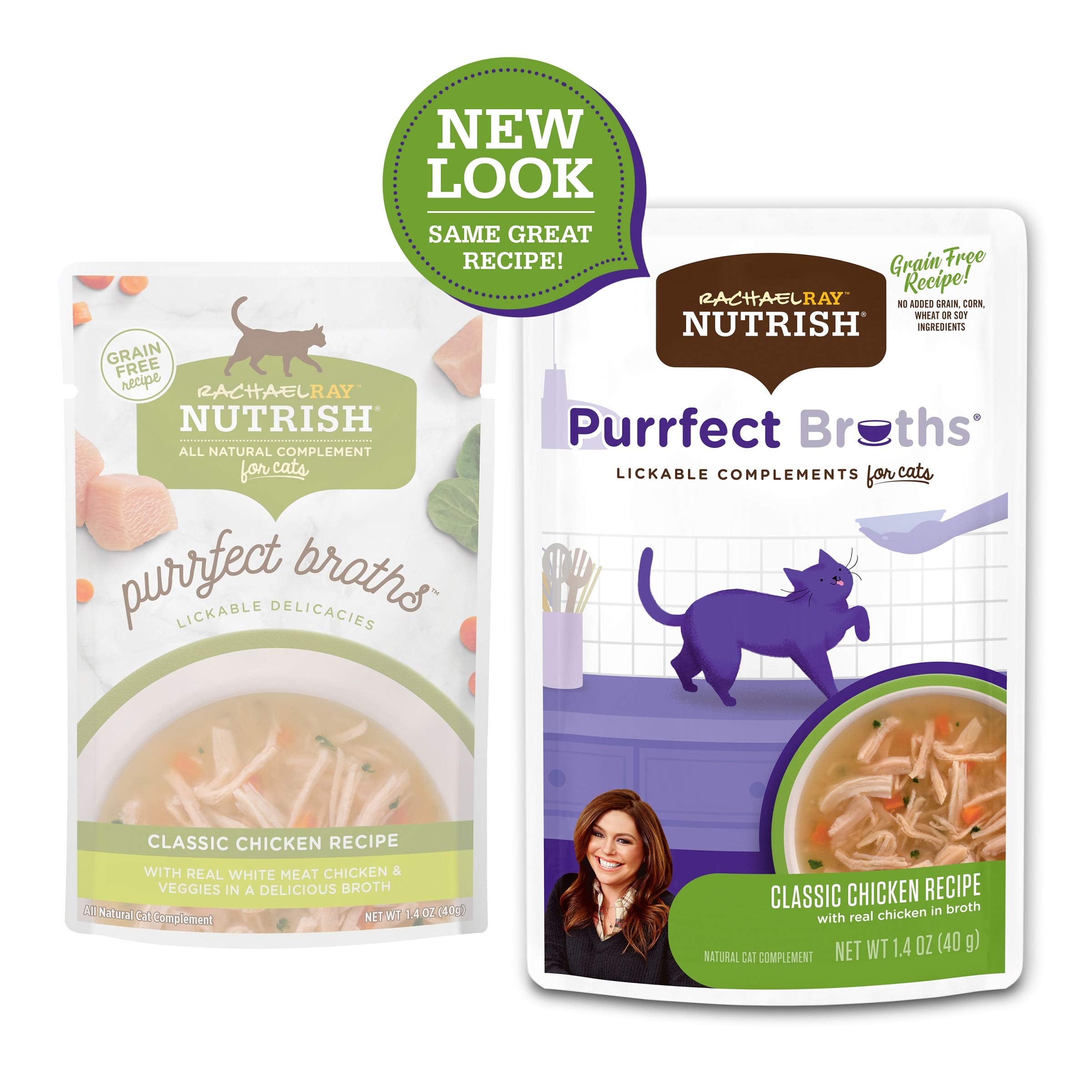 Rachael Ray Nutrish Purrfect Broths Wet Cat Food, Classic Chicken Recipe with White Meat Chicken & Veggies, 1.4 Ounce Pouch (Pac