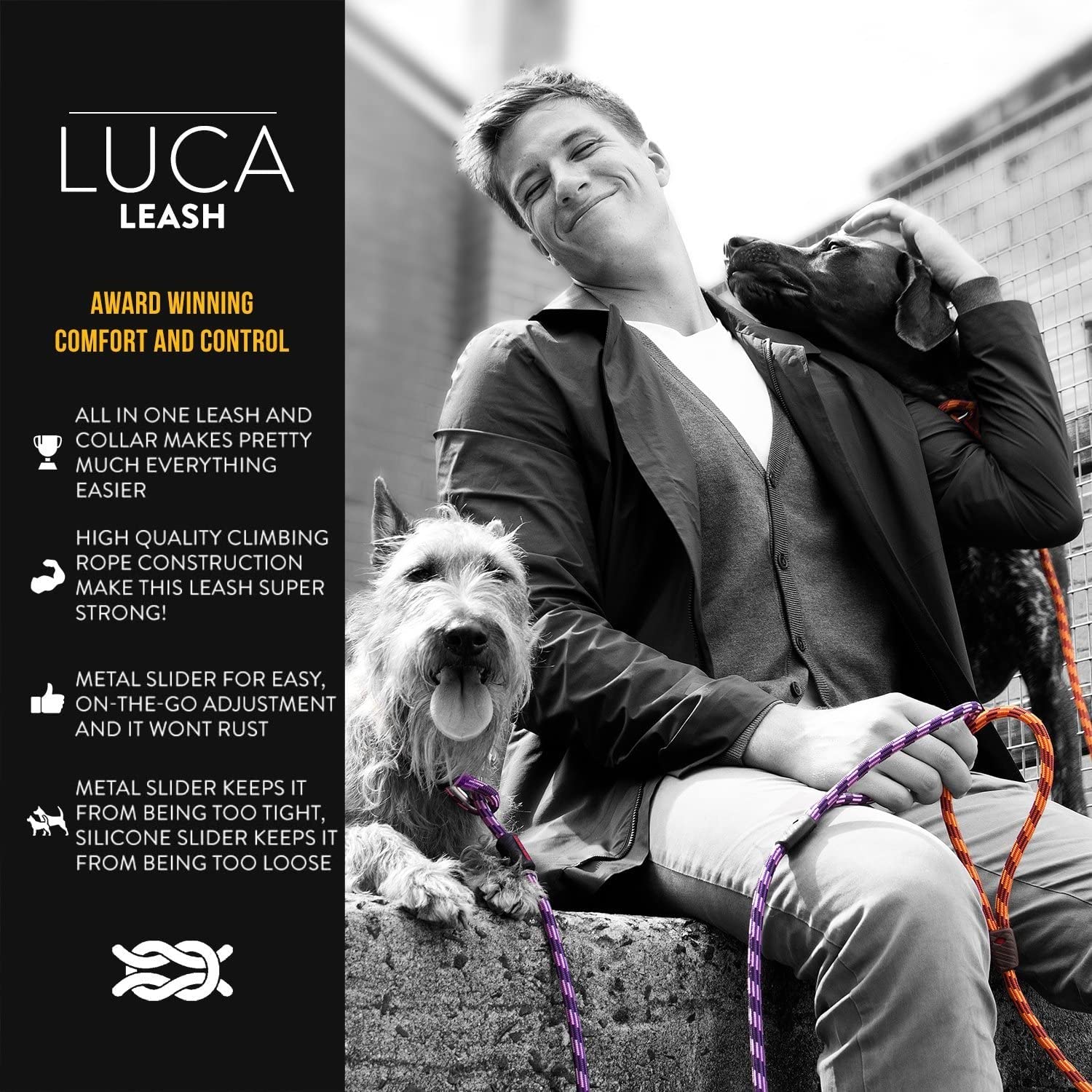 Ezydog Luca All-In-One Slip Collar Climbing Rope Dog Leash Combo - Best Dog Lead For Control, Training, Correction, And Exercising - Perfect For Small Dogs (Lite, Orange)