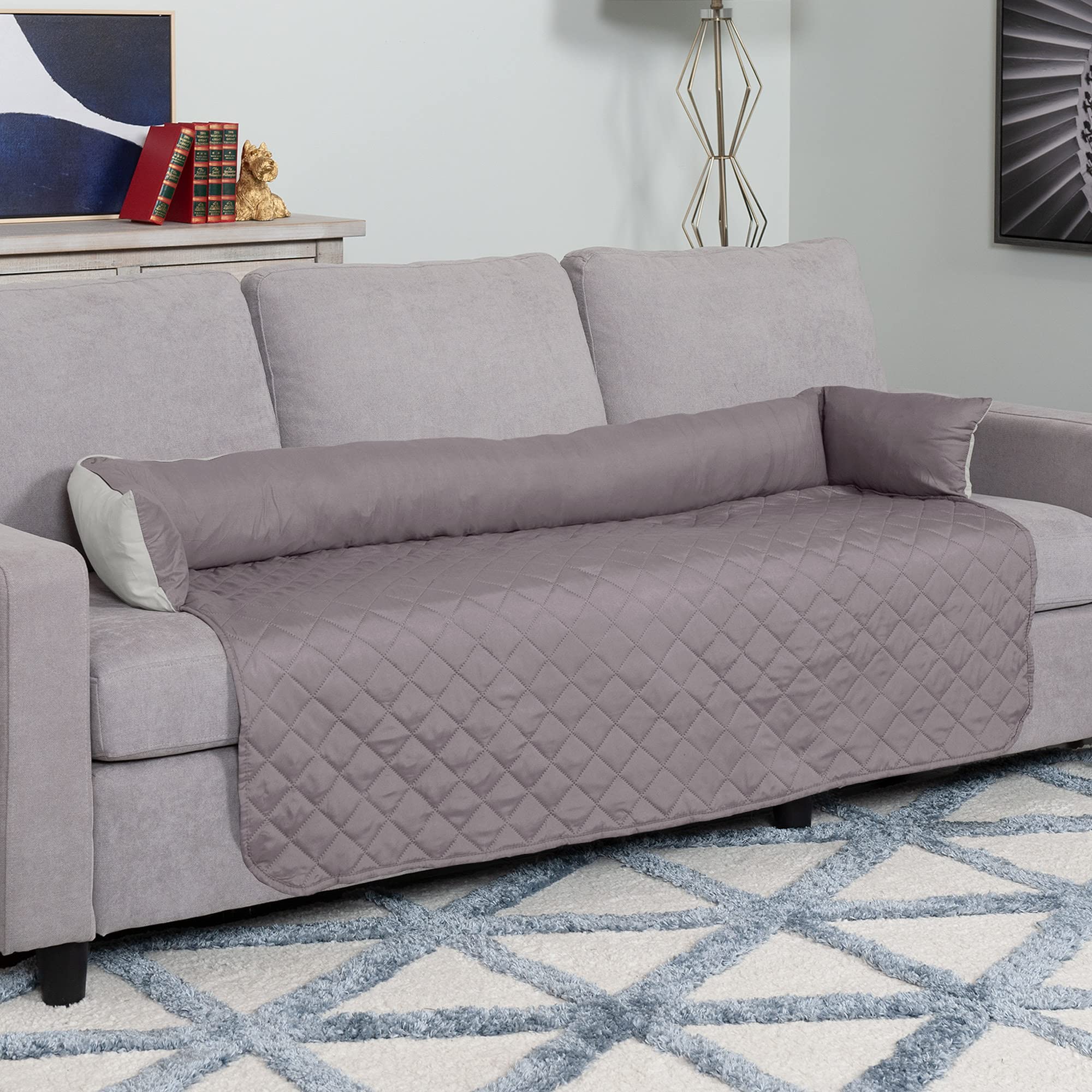 Furhaven Water-Resistant & Reversible 54' Wide Seat Cover Protector For Dogs & Cats, Perfect For Couches, Beds, & Car Seats - Sofa Buddy Bolster Seating Protector - Gray/Mist, Extra Large/Xl