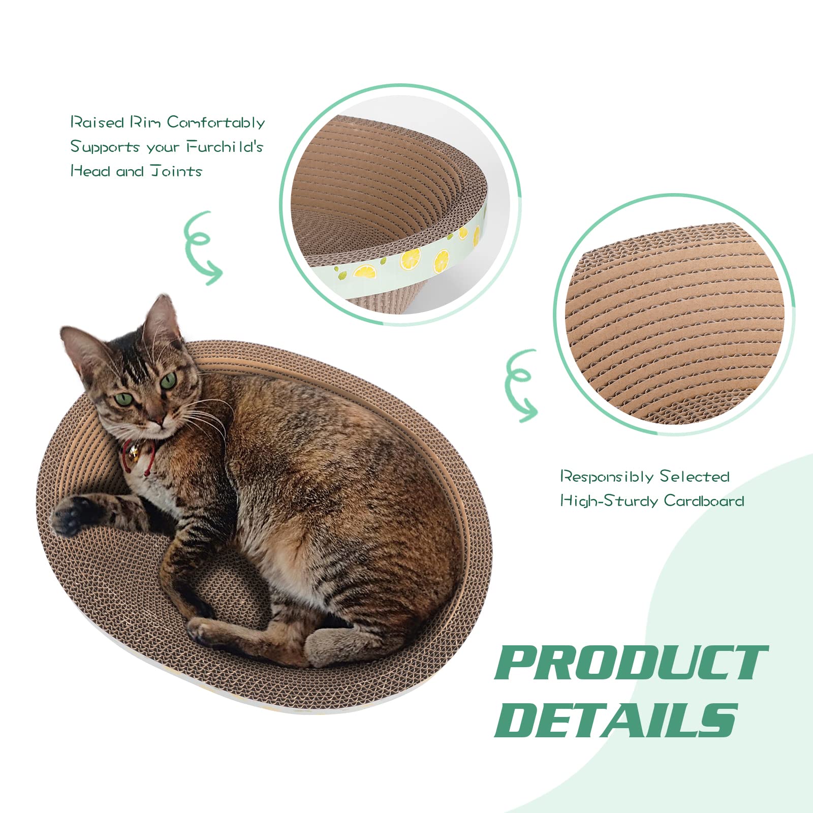 Oval Cardboard Cat Scratcher Bed Scratch Pad Nest Corrugated Scratching Board House, Training Toy For Furniture Protection (17.3')