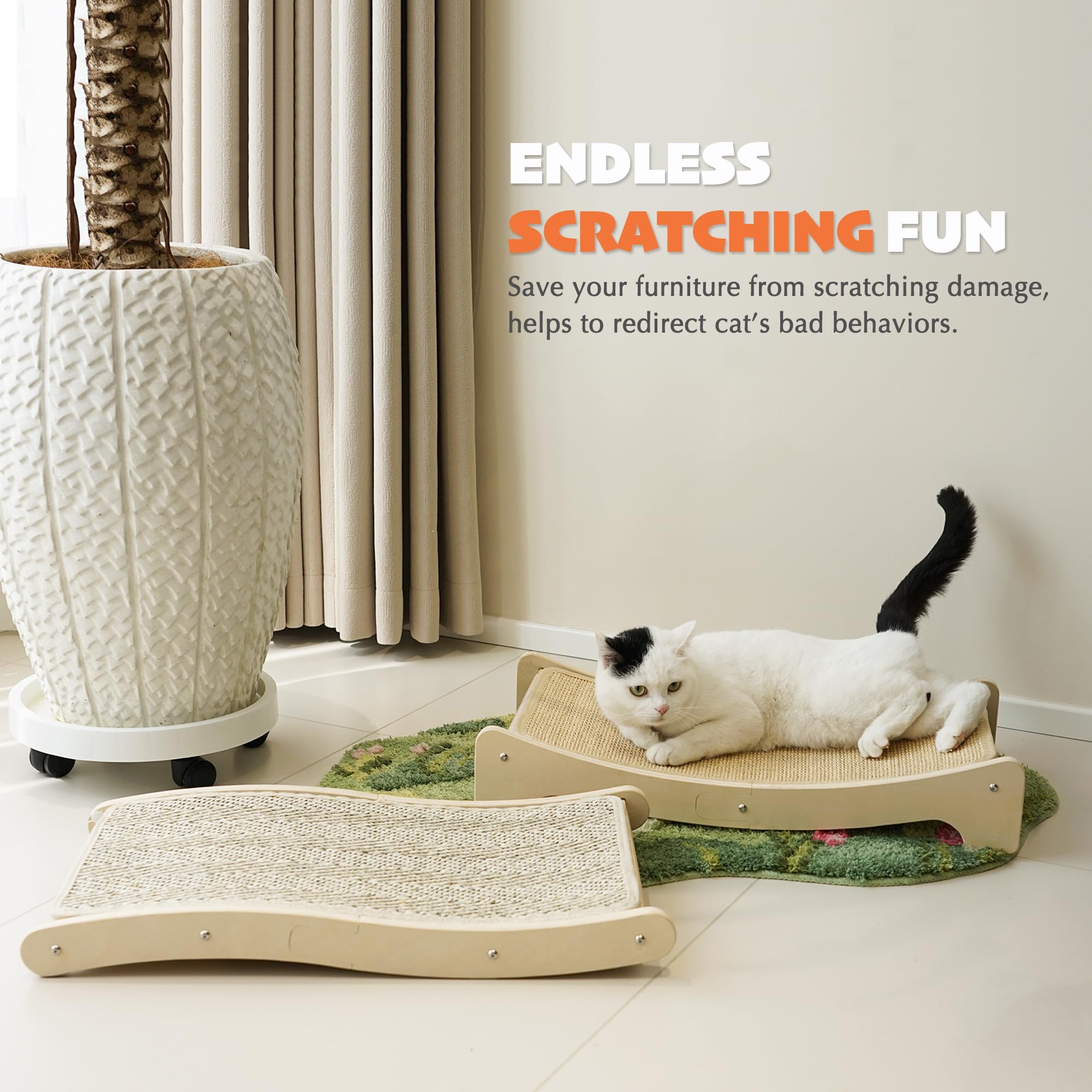 Petkaray Sisal Cat Scratching Board, Curved Sisal Cat Scratcher, Large Indoor Kitty Scratch Pad, Heavy Duty Arc Lounge Bed For K
