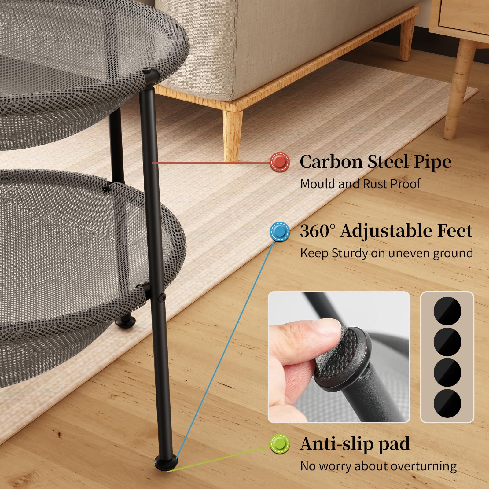 Junspow Double Cat Bed Grey, Breathable Kitty Bed For 2 Cats With 4 Adjustable Feet & Anti-Slip Mats, Easy Assembly Cat Hammock
