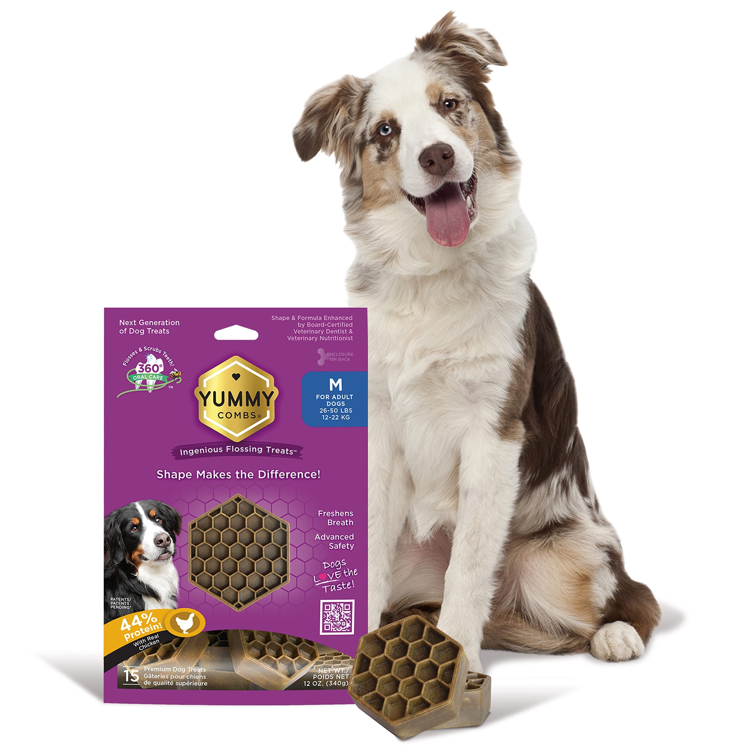 Yummy Combs Dog Dental Treats - Vet VOHC Approved - Delicious Chicken Protein - Removes Tartar with Cleaning Comb Shape - Dental