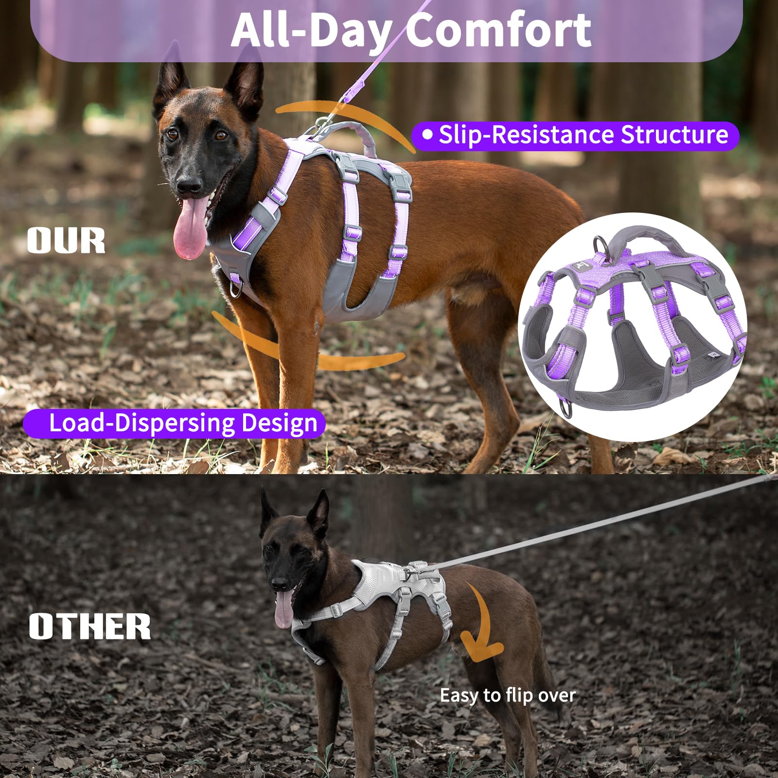 Huntboo Reflective Dog Harness With Handle, Escape Proof, No Slip, Breathable, Lightweight, Adjustable Lift Harness For Small,Me