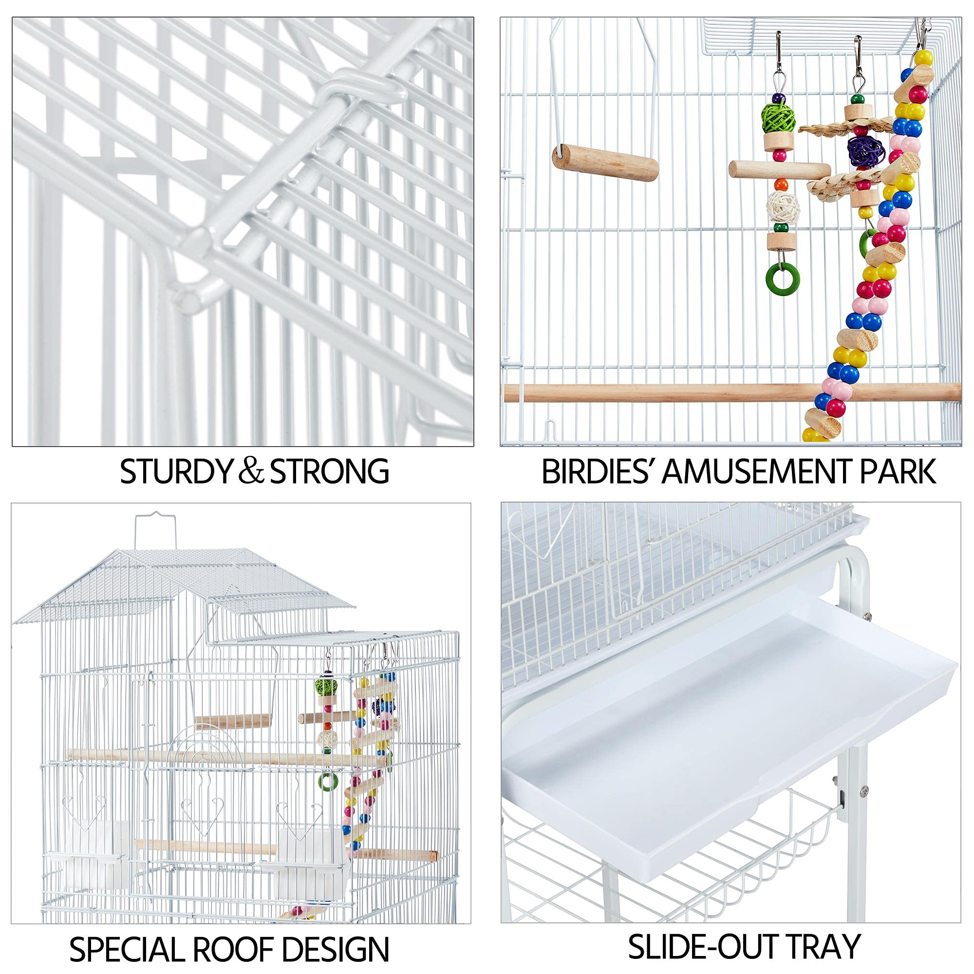 Yaheetech 62.4-Inch Roof Top Flight Bird Cage For Parakeets Cockatiels Conures Finches Lovebirds Canaries Budgies Small Parrots, Large Birdcage With Detachable Rolling Stand, White
