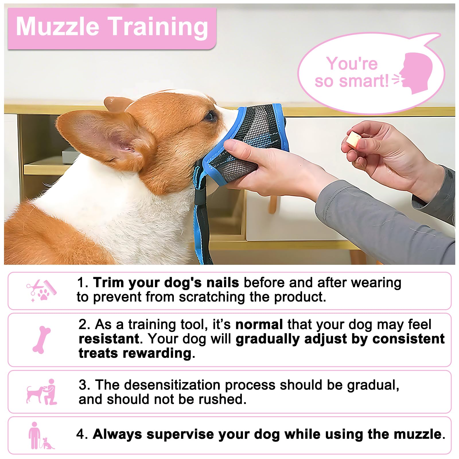 Luckypaw Dog Muzzle, Mesh Muzzle For Small Medium Dogs, Soft Mouth Cover To Prevent Biting Chewing, Drinkable Breathable Adjusta