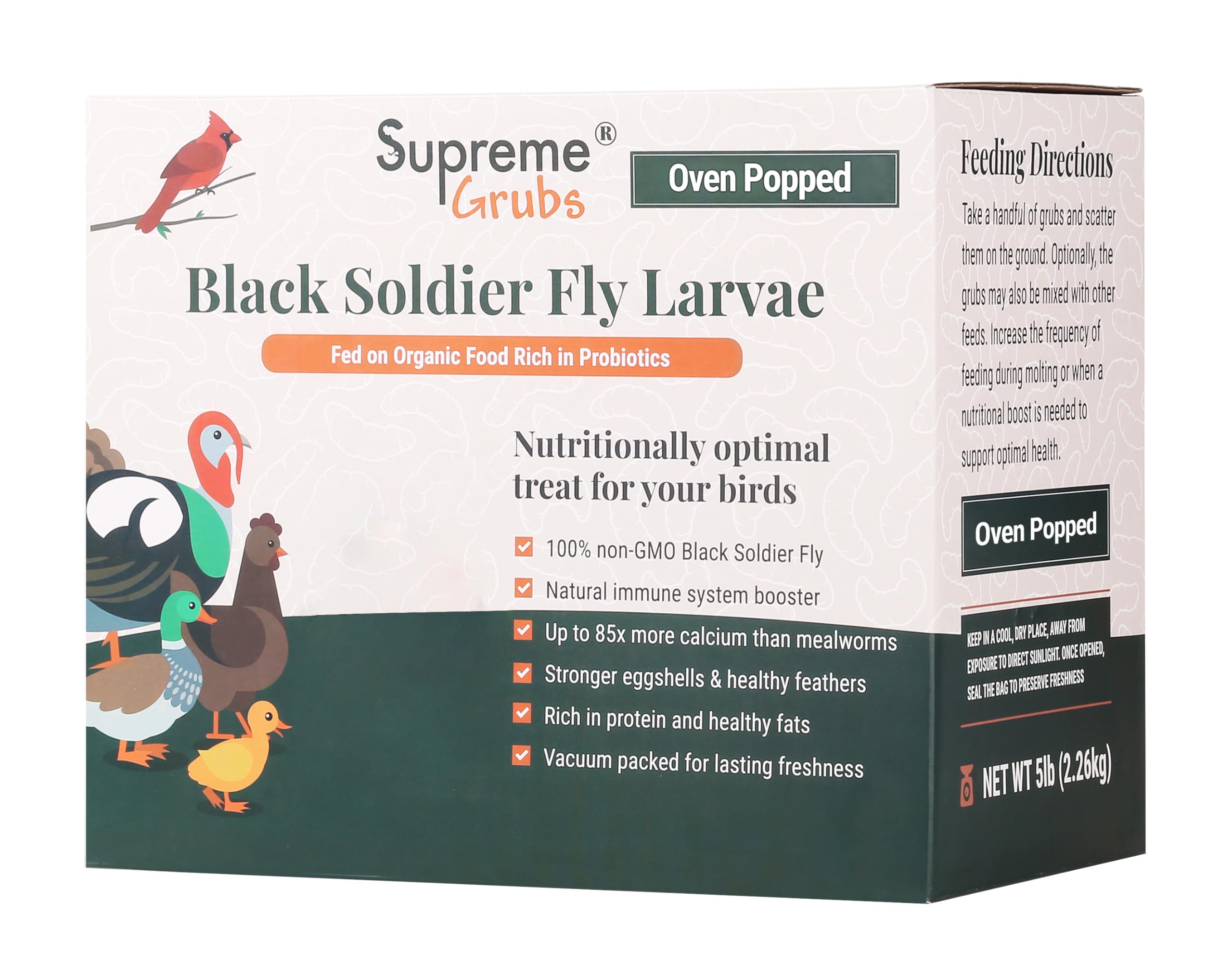 Supreme Grubs Natural Black Soldier Fly Larvae for Chickens, 85X More Calcium Than Mealworms-High Protein Grub Food Chicken Trea