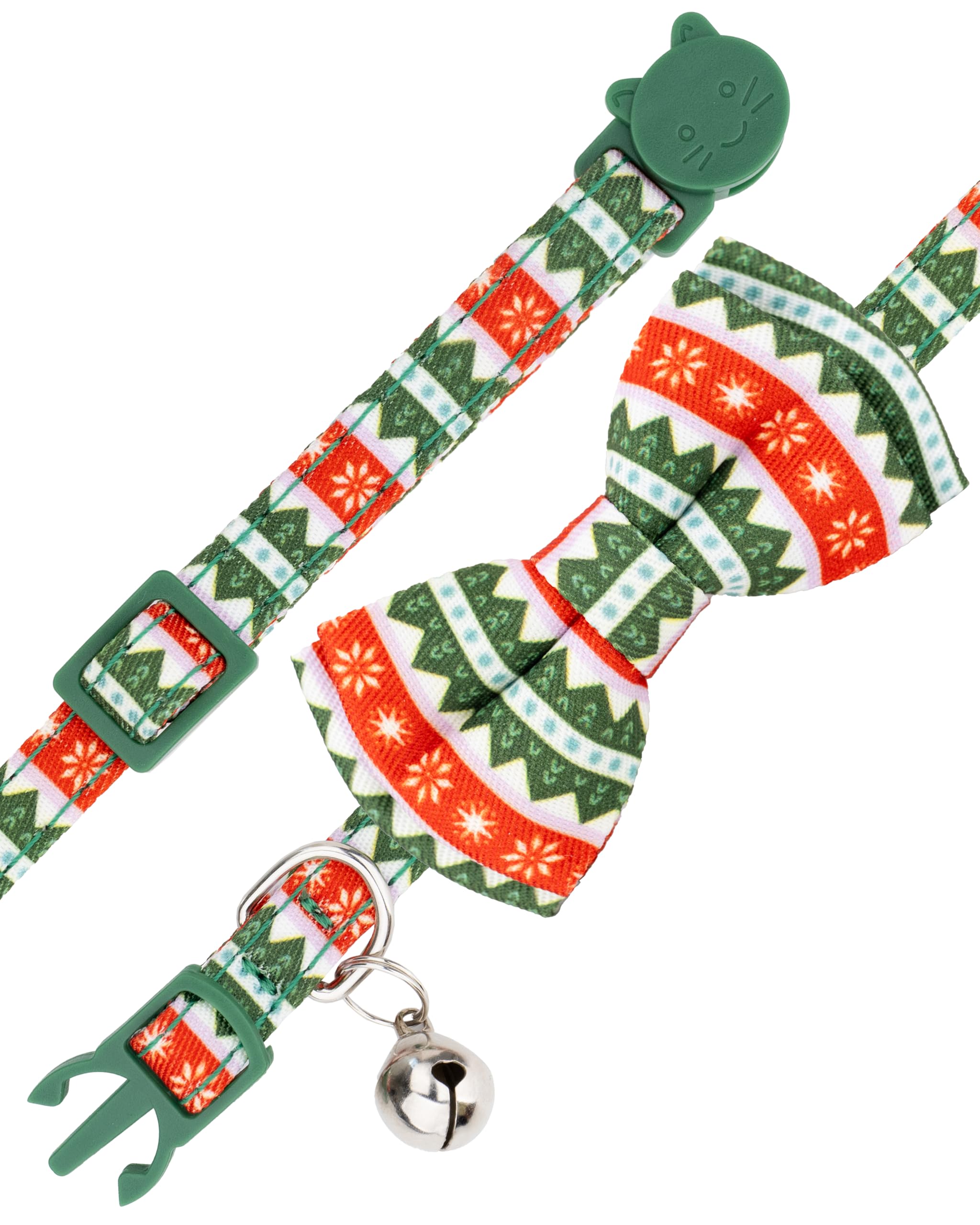 Gyapet Cat Collar Christmas With Bowtie Bell Safety Breakaway Kitten 7-11In Dot Colorful Adjustable Christmas-Tree
