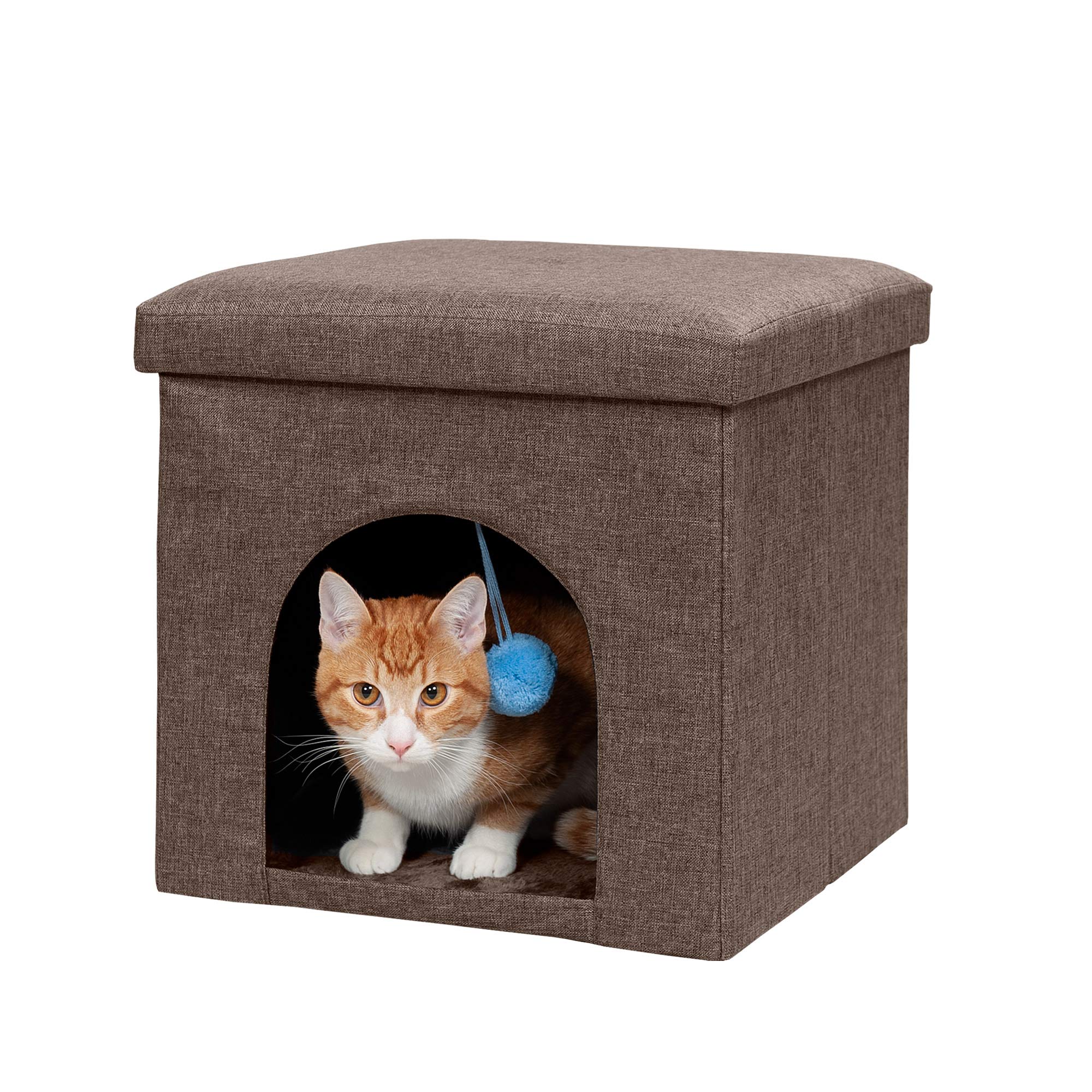Furhaven Small Pet House Collapsible Ottoman-Footstool Condo Pet Bed - Coconut Brown, Small