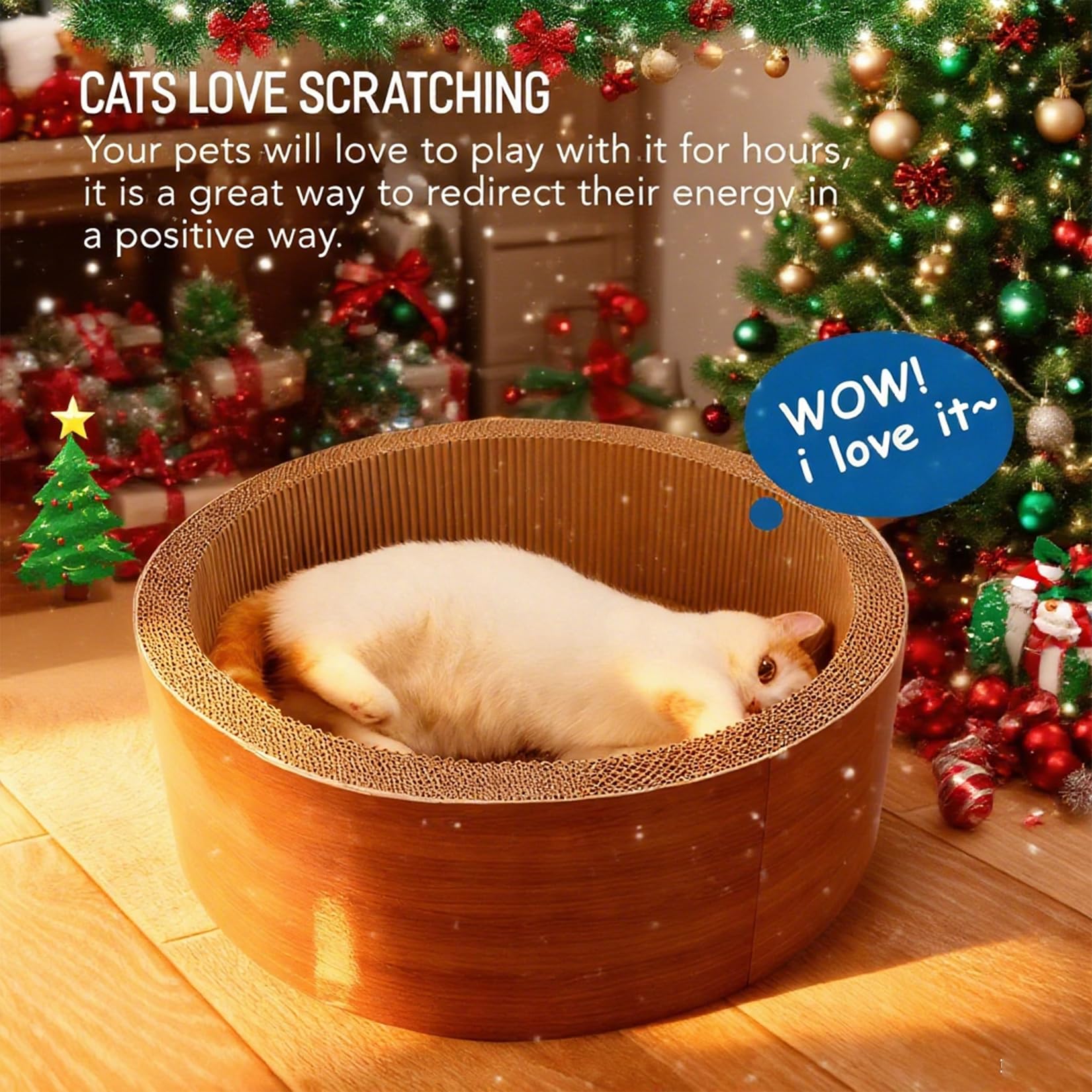 Cat Scratcher Post & Board, Round Cat Scratching Lounge Bed, Durable Pad Prevents Furniture Damage, 17.32 x 17.32x 6.11