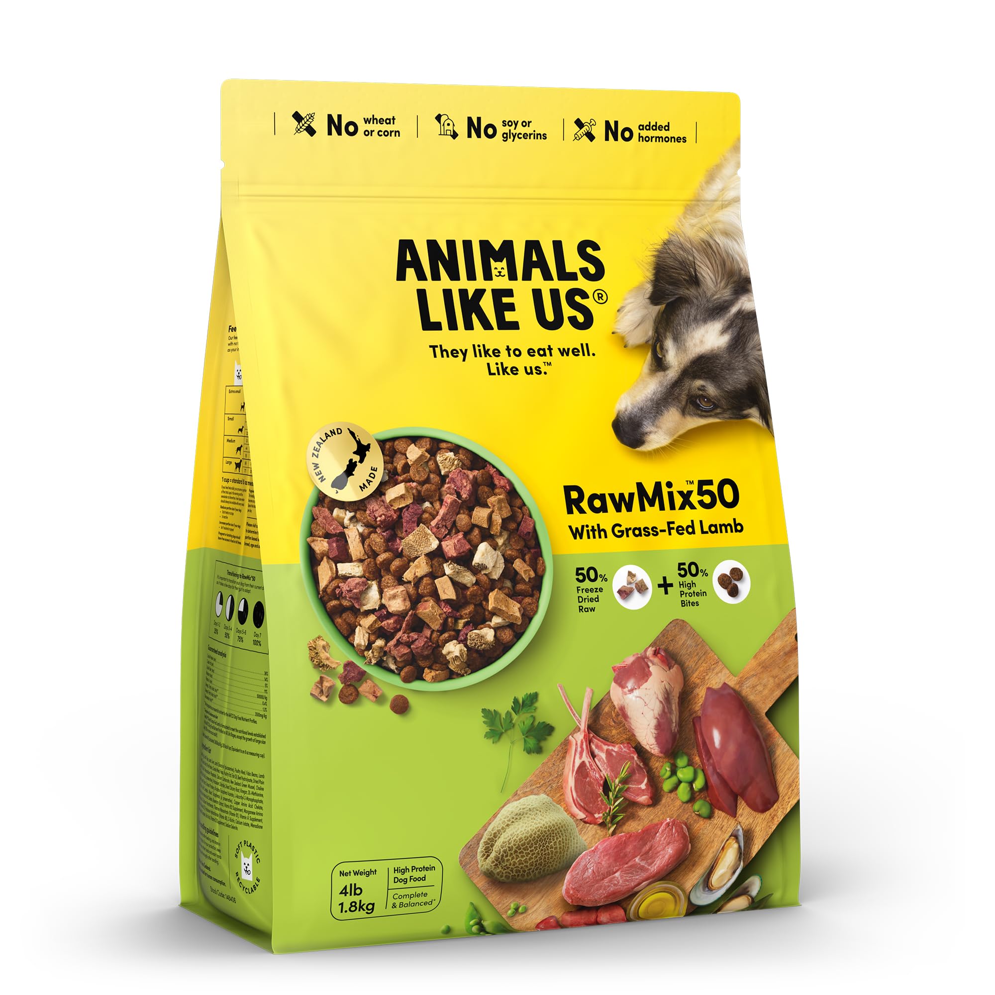Animals Like Us Raw Freeze Dried Dog Food RawMix50 Premium Grass-Fed Lamb Recipe, Protein Rich, Includes Kibble, Non-GMO, No Whe