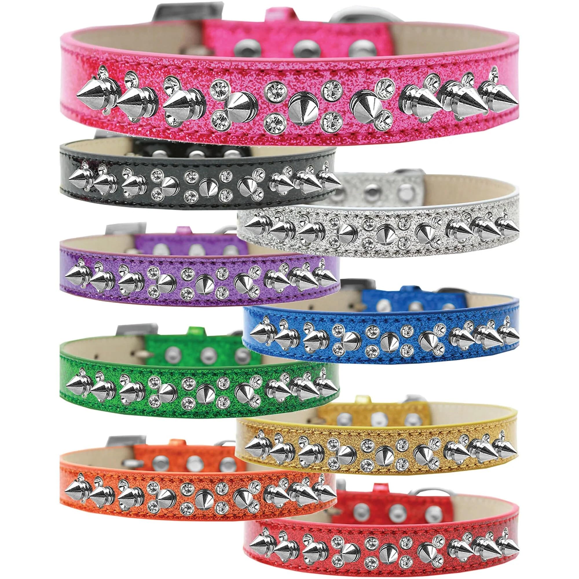 Dog, Puppy and Pet Ice Cream Collar, Double Crystal & Clear Spikes Black 18