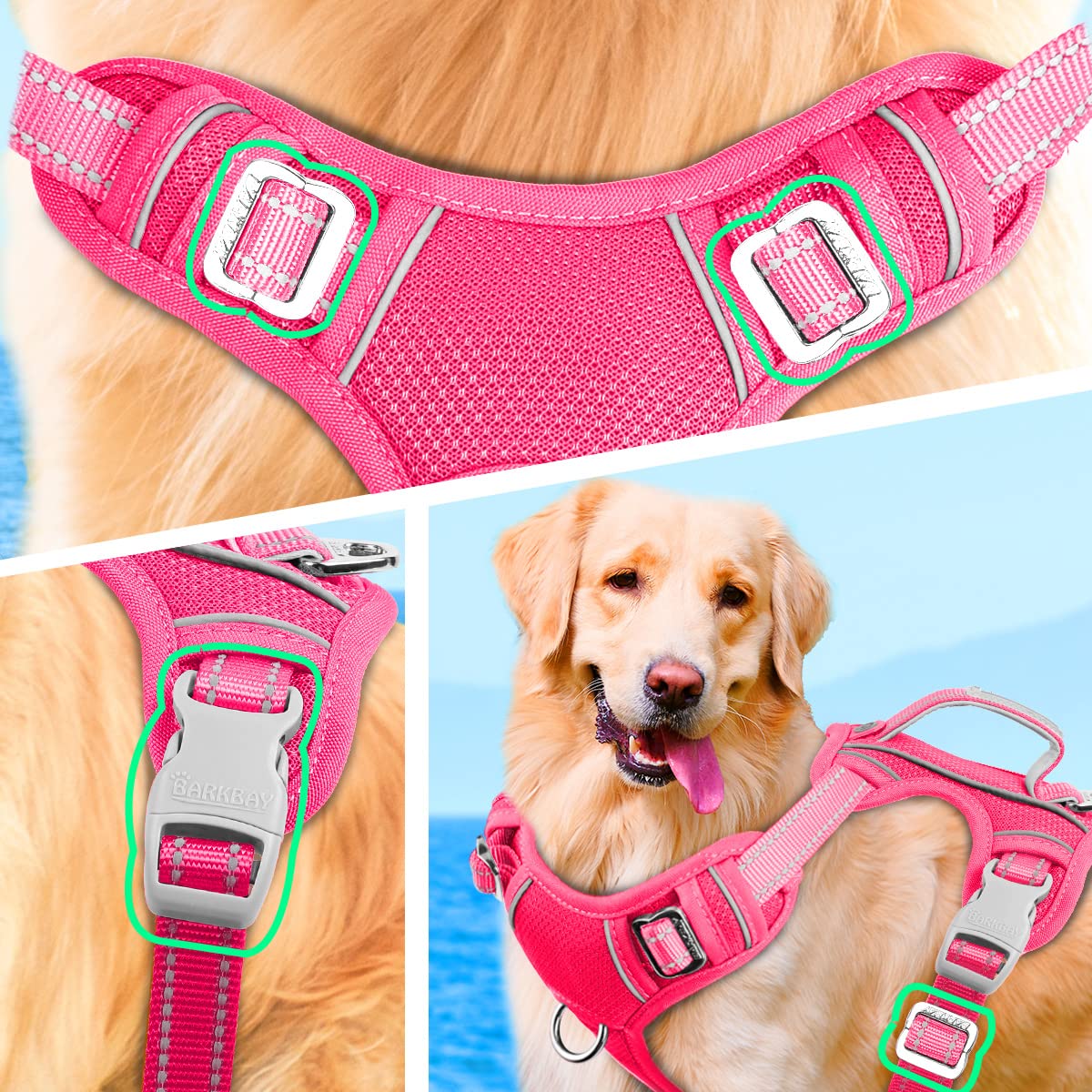 Barkbay No Pull Dog Harness Large Step In Reflective Dog Harness With Front Clip And Easy Control Handle For Walking Training Ru